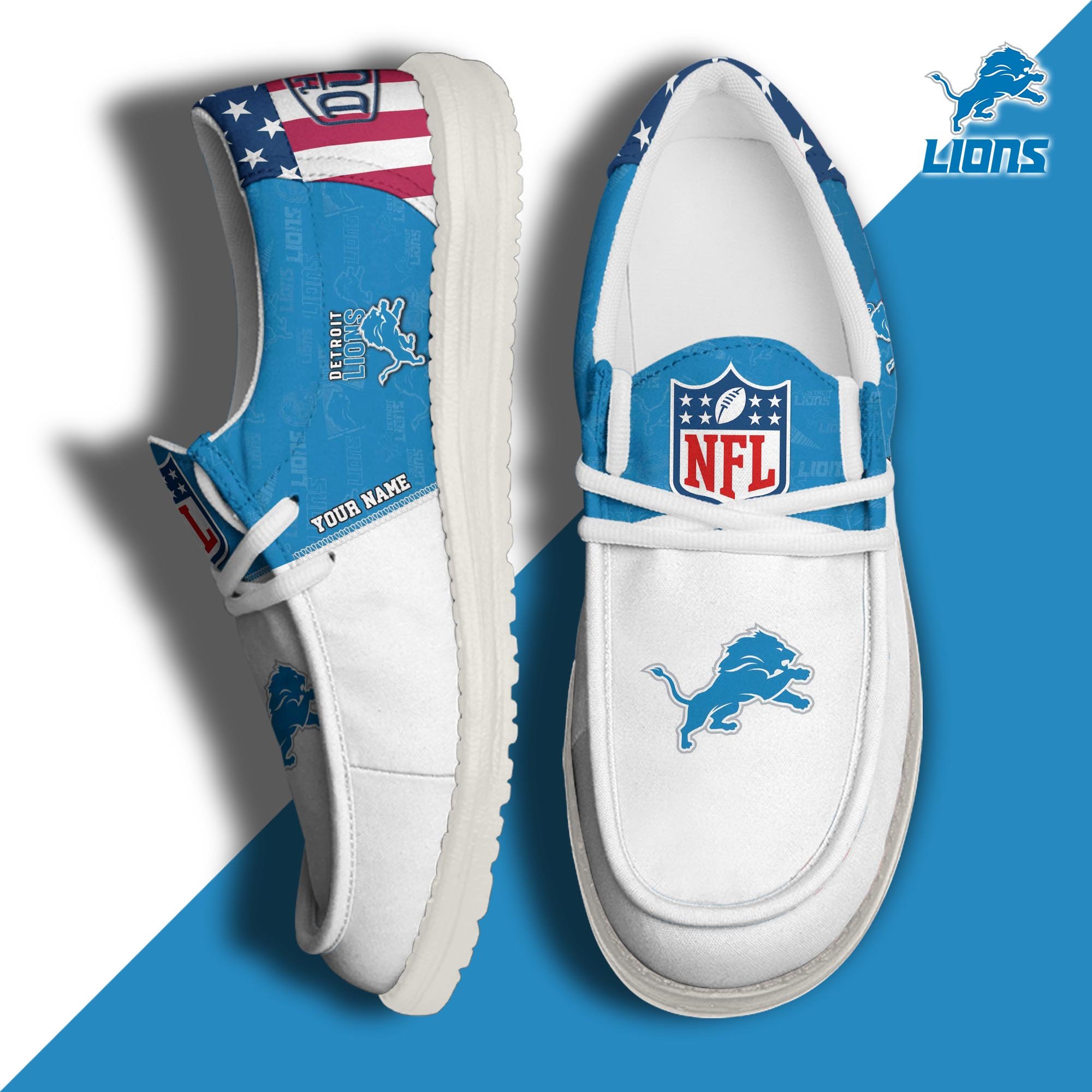 Detroit Lions Hey Dude Canvas Loafer Shoes 2024 Version Custom Your Name, Sport Shoes, Sport Gifts For Fans ETRG-61678