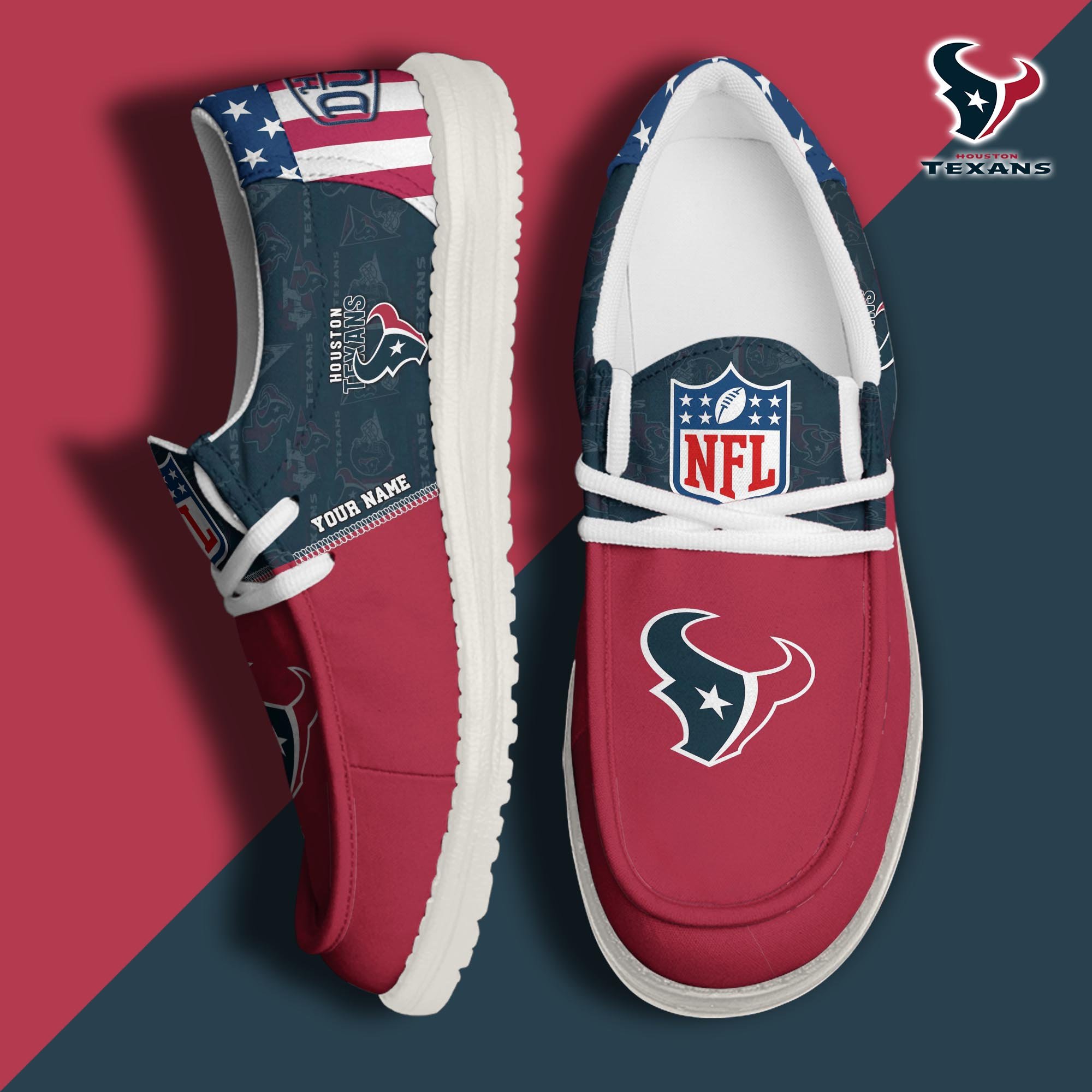 Houston Texans Hey Dude Canvas Loafer Shoes 2024 Version Custom Your Name, Sport Shoes, Sport Gifts For Fans ETRG-61678