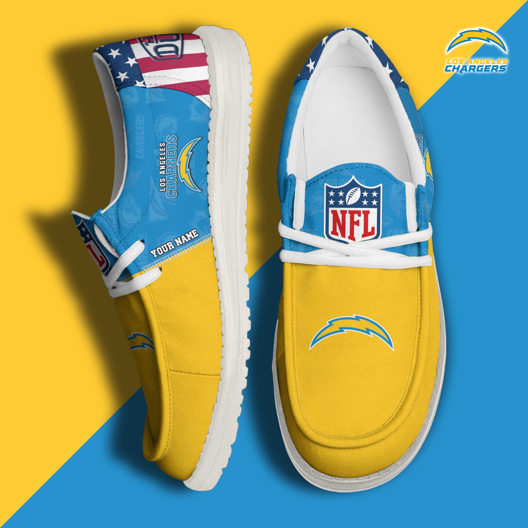 Los Angeles Chargers Hey Dude Canvas Loafer Shoes 2024 Version Custom Your Name, Sport Shoes, Sport Gifts For Fans ETRG-61678