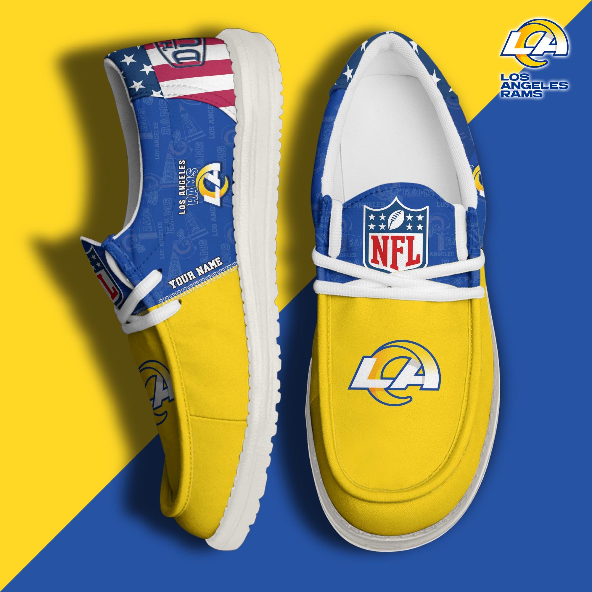 Los Angeles Rams Hey Dude Canvas Loafer Shoes 2024 Version Custom Your Name, Sport Shoes, Sport Gifts For Fans ETRG-61678