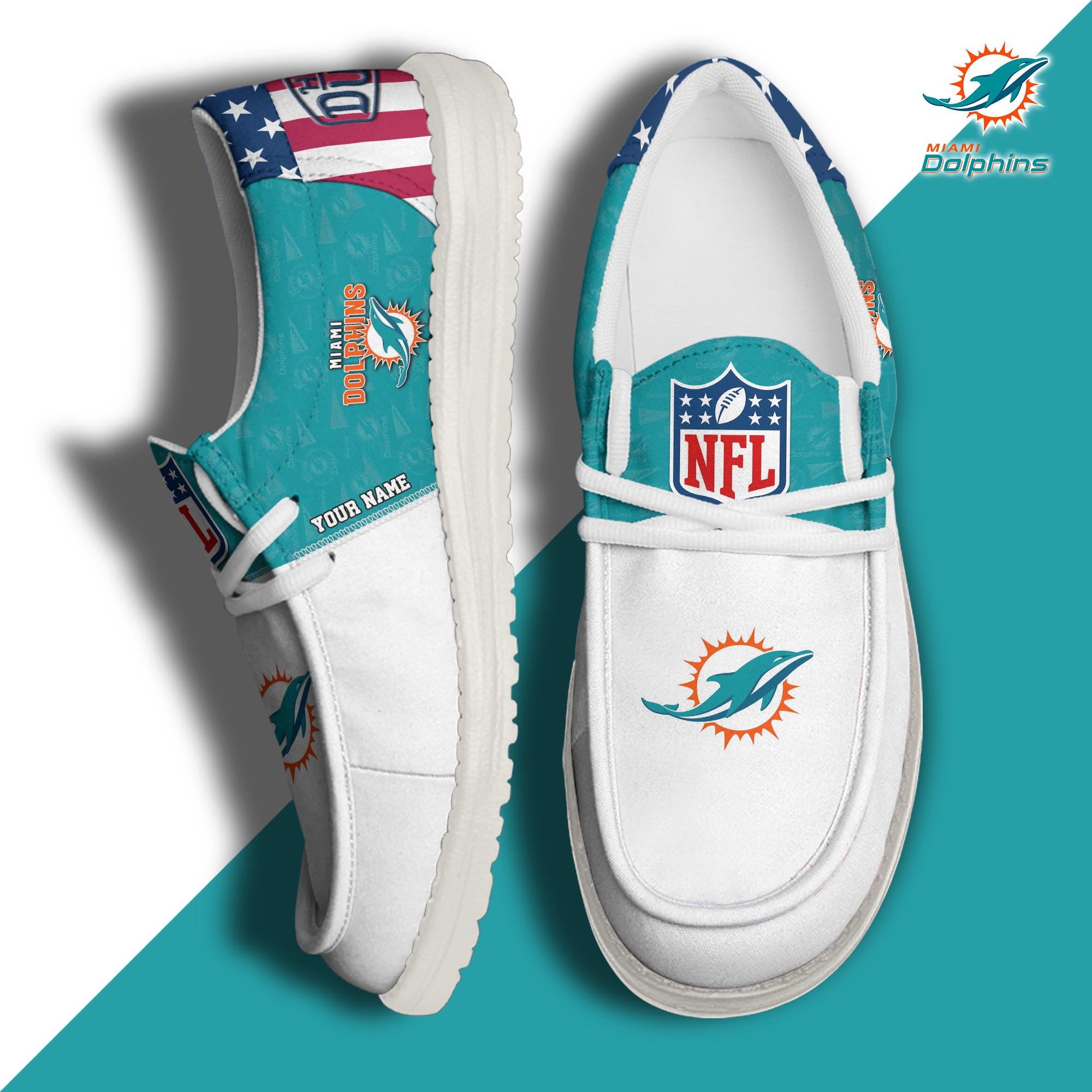 Miami Dolphins Hey Dude Canvas Loafer Shoes 2024 Version Custom Your Name, Sport Shoes, Sport Gifts For Fans ETRG-61678