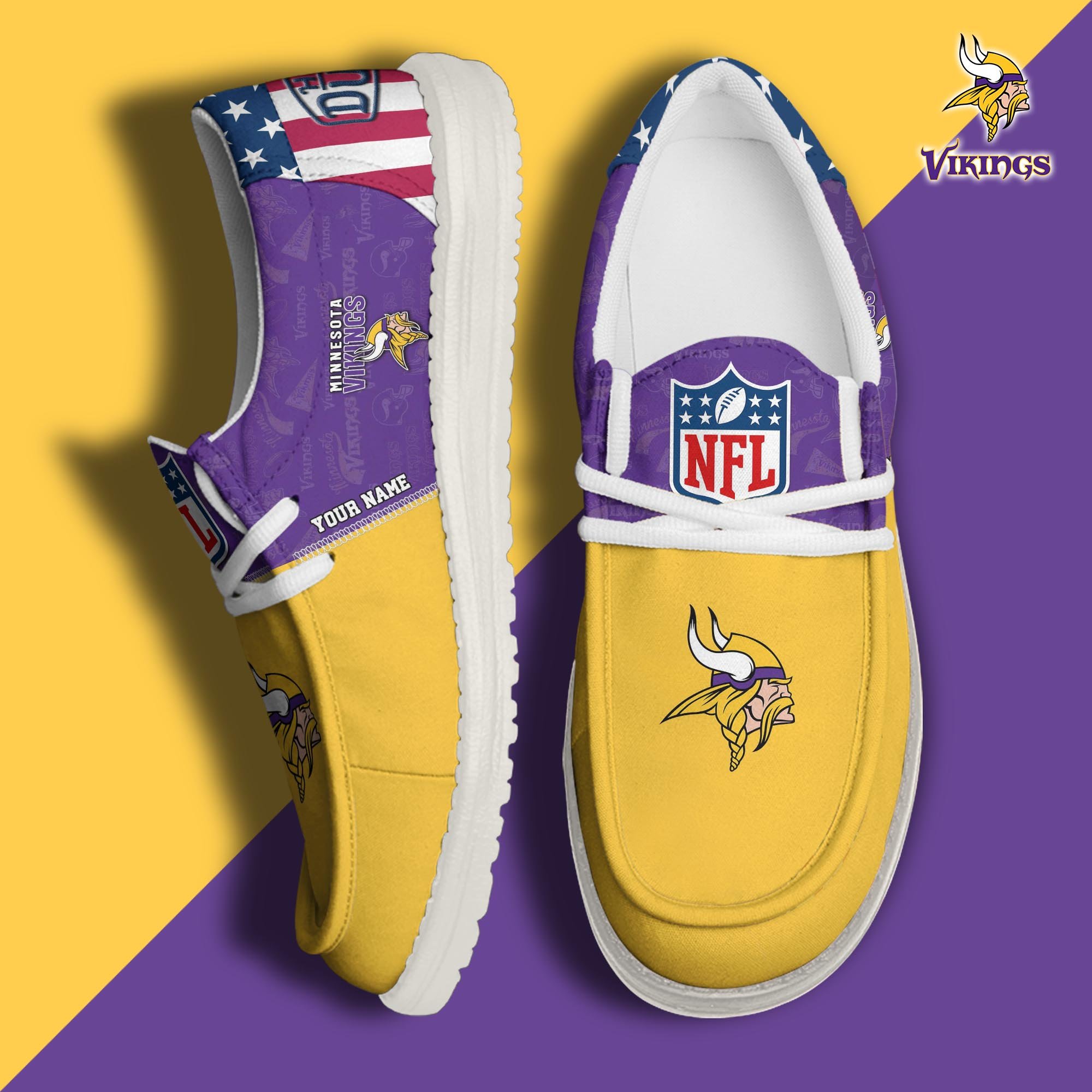 Minnesota Vikings Hey Dude Canvas Loafer Shoes 2024 Version Custom Your Name, Sport Shoes, Sport Gifts For Fans ETRG-61678