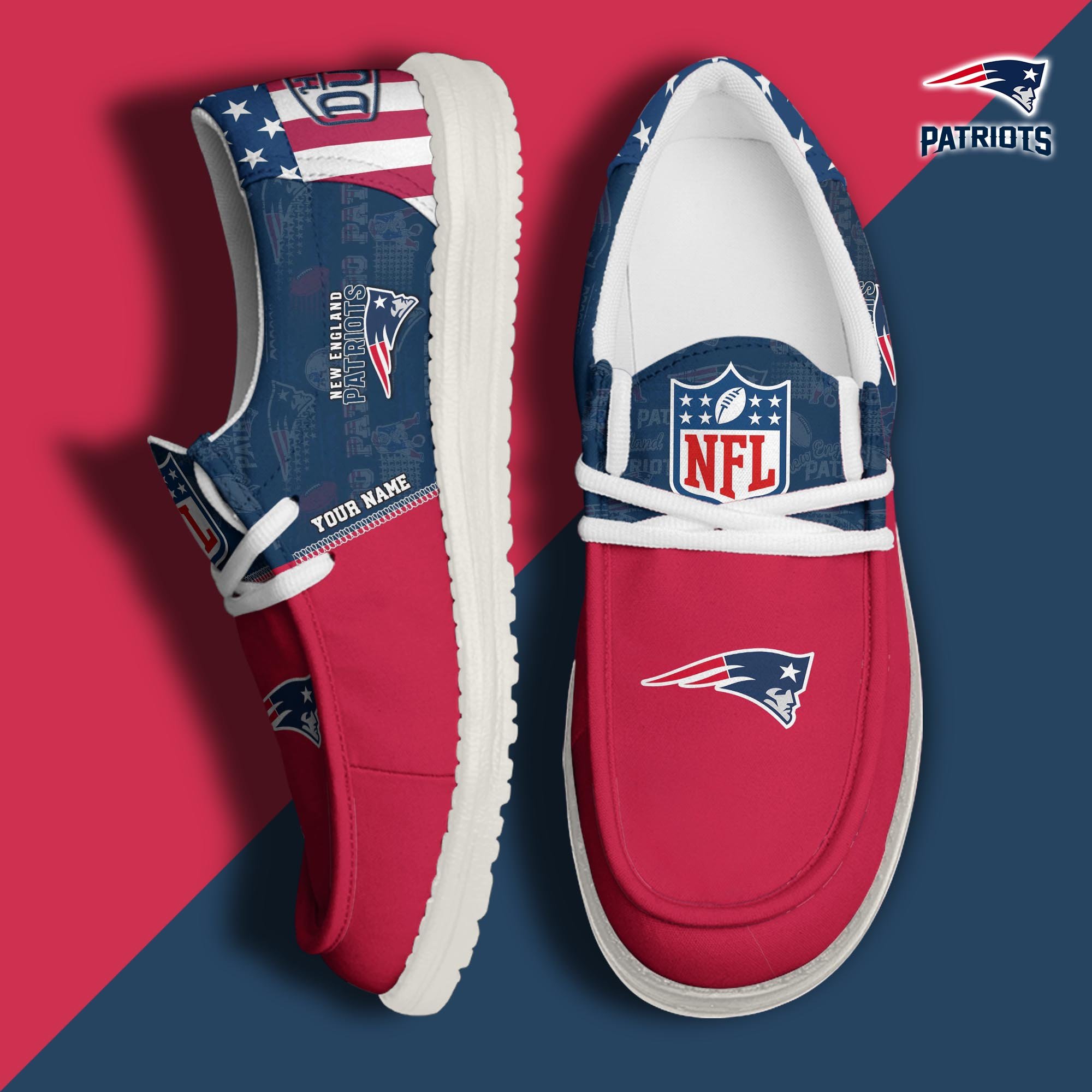 New England Patriots Hey Dude Canvas Loafer Shoes 2024 Version Custom Your Name, Sport Shoes, Sport Gifts For Fans ETRG-61678