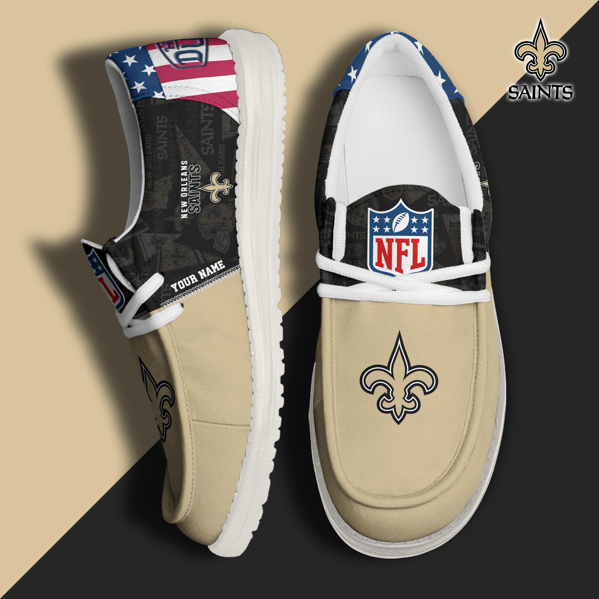 New Orleans Saints Hey Dude Canvas Loafer Shoes 2024 Version Custom Your Name, Sport Shoes, Sport Gifts For Fans ETRG-61678