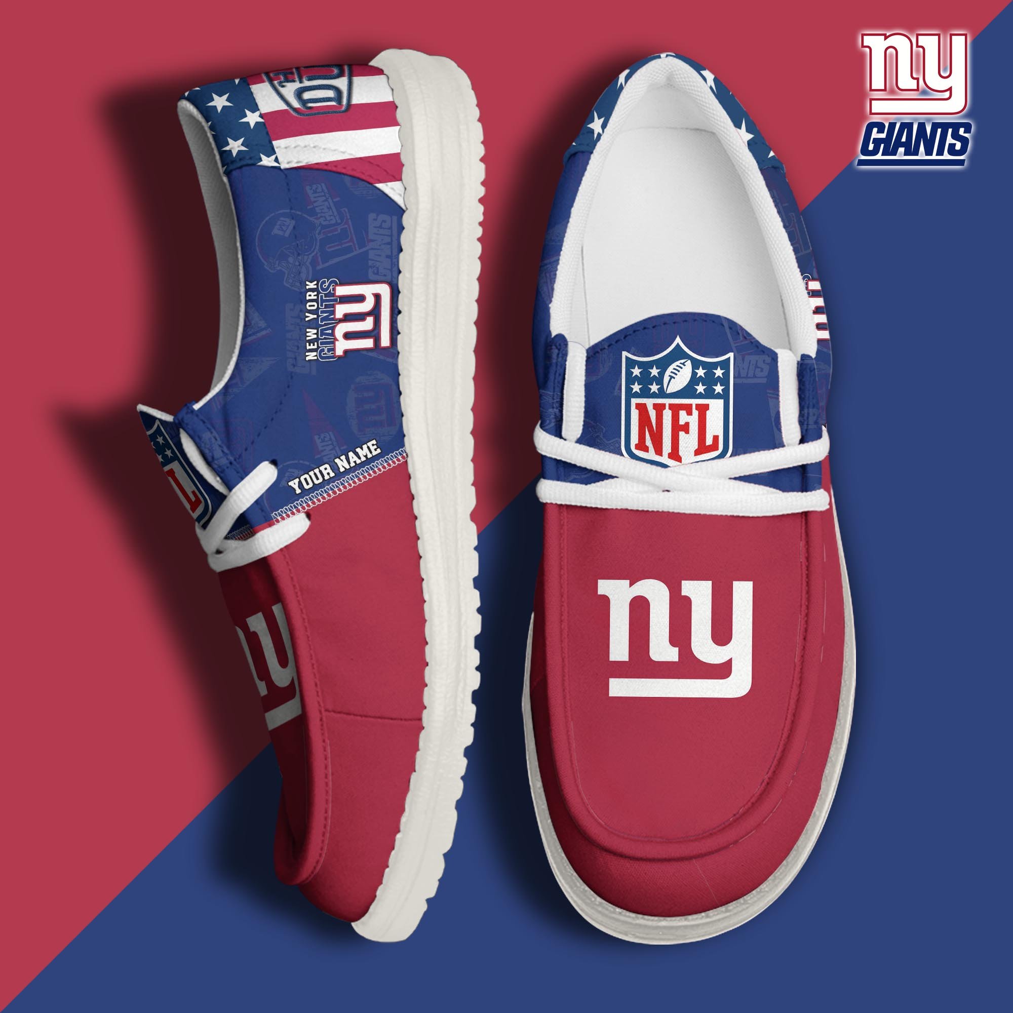 New York Giants Hey Dude Canvas Loafer Shoes 2024 Version Custom Your Name, Sport Shoes, Sport Gifts For Fans ETRG-61678