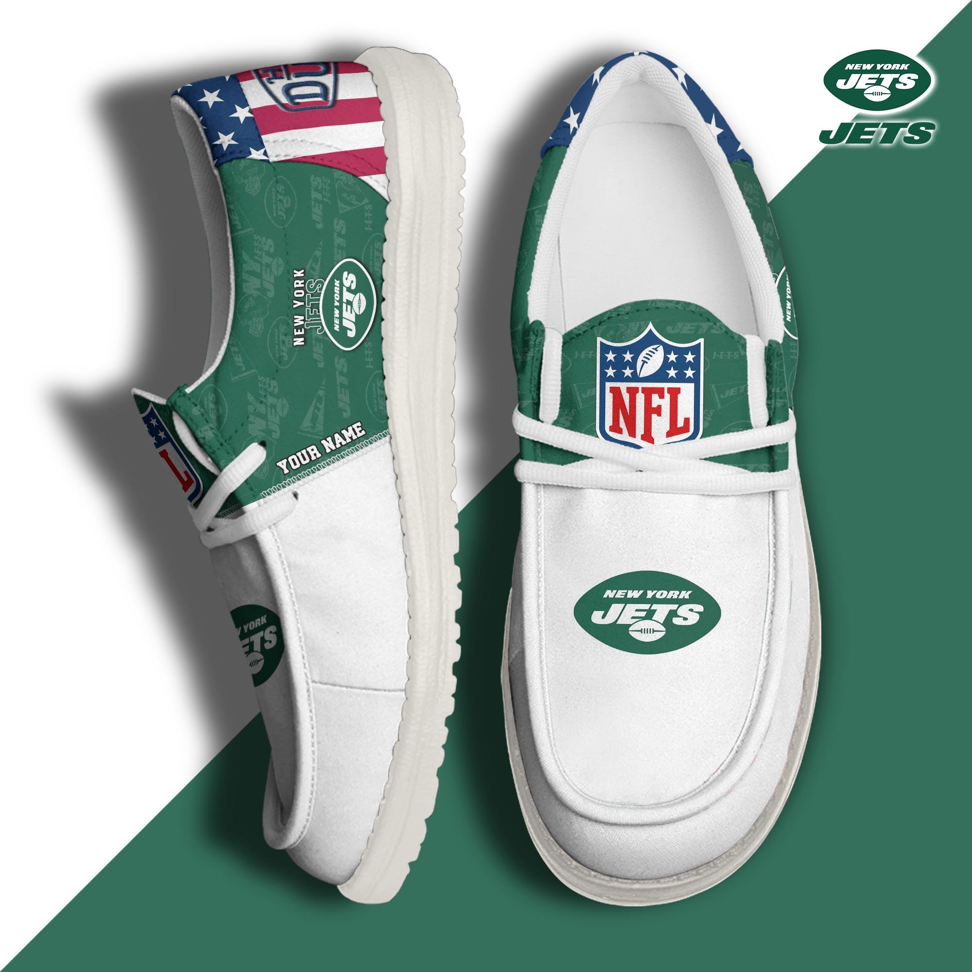 New York Jets Hey Dude Canvas Loafer Shoes 2024 Version Custom Your Name, Sport Shoes, Sport Gifts For Fans ETRG-61678