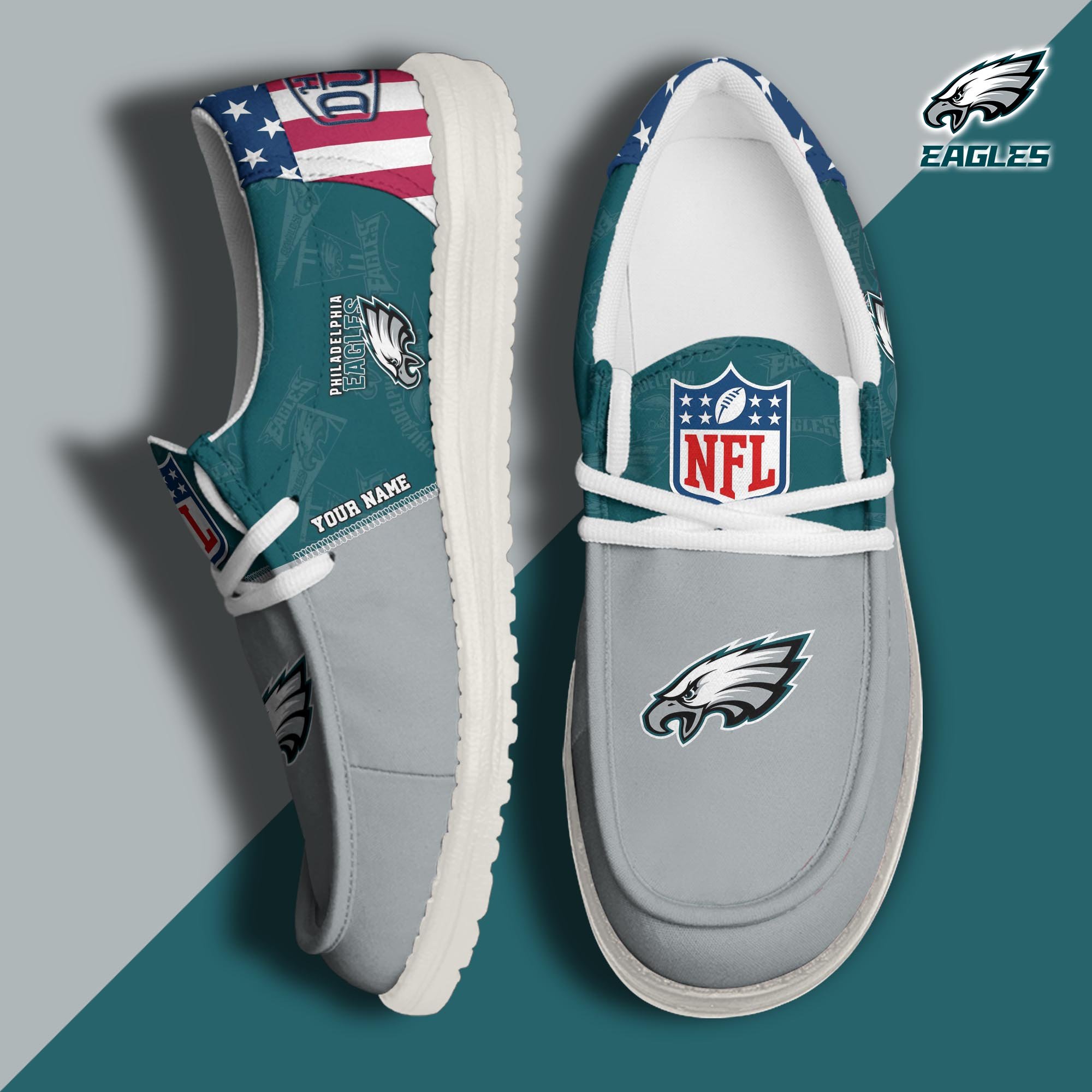 Philadelphia Eagles Hey Dude Canvas Loafer Shoes 2024 Version Custom Your Name, Sport Shoes, Sport Gifts For Fans ETRG-61678