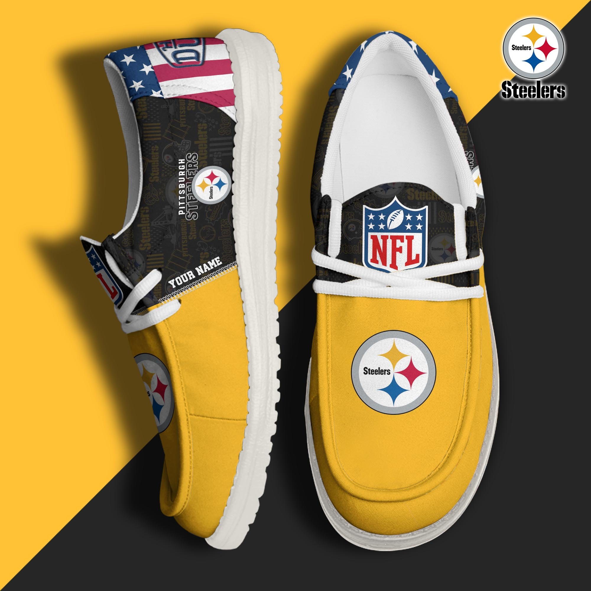 Pittsburgh Steelers Hey Dude Canvas Loafer Shoes 2024 Version Custom Your Name, Sport Shoes, Sport Gifts For Fans ETRG-61678