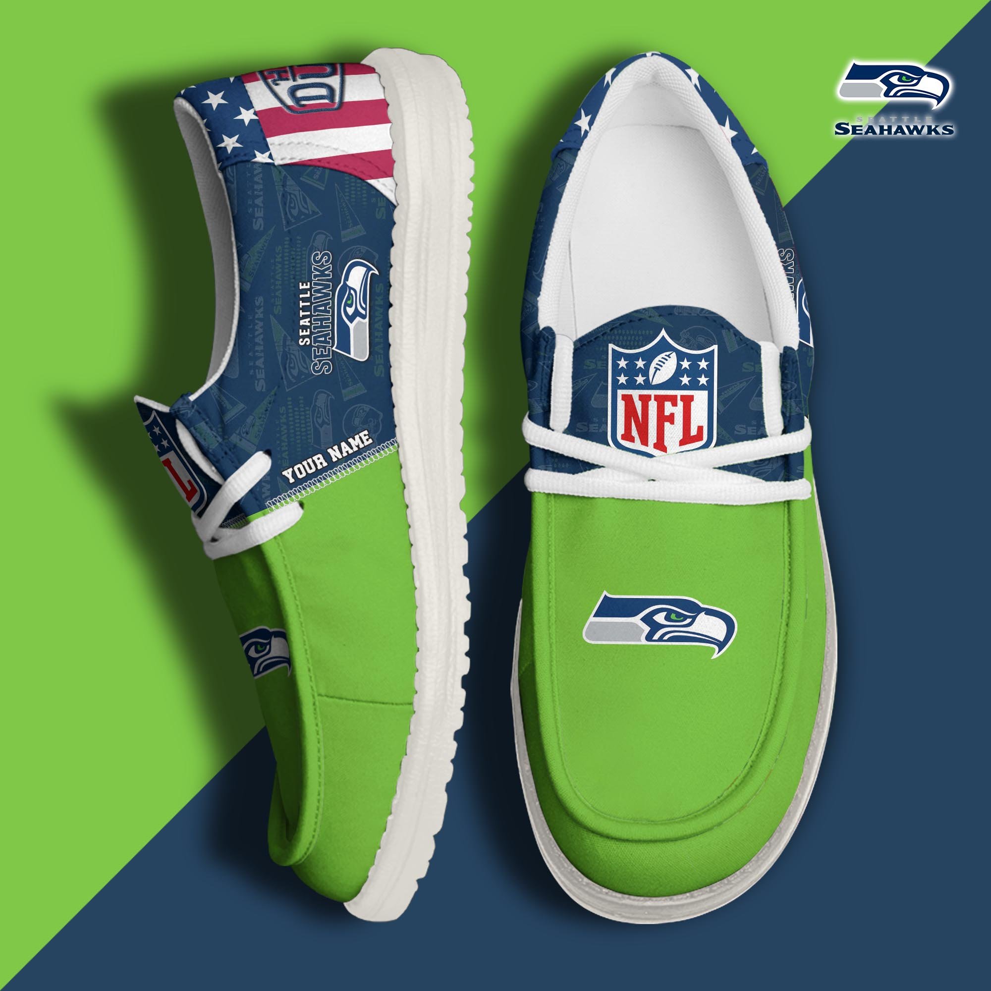 Seattle Seahawks Hey Dude Canvas Loafer Shoes 2024 Version Custom Your Name, Sport Shoes, Sport Gifts For Fans ETRG-61678