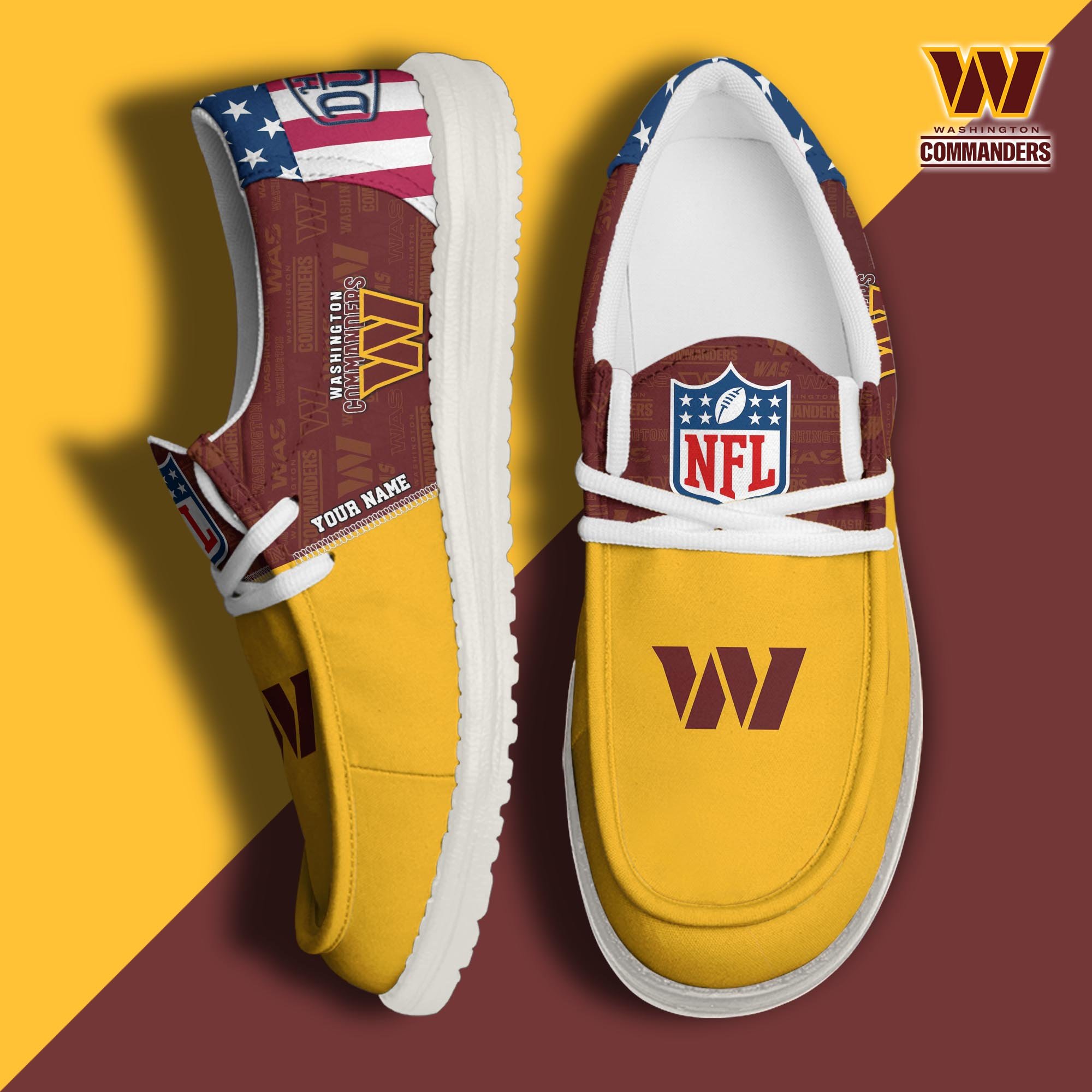 Washington Commanders Hey Dude Canvas Loafer Shoes 2024 Version Custom Your Name, Sport Shoes, Sport Gifts For Fans ETRG-61678