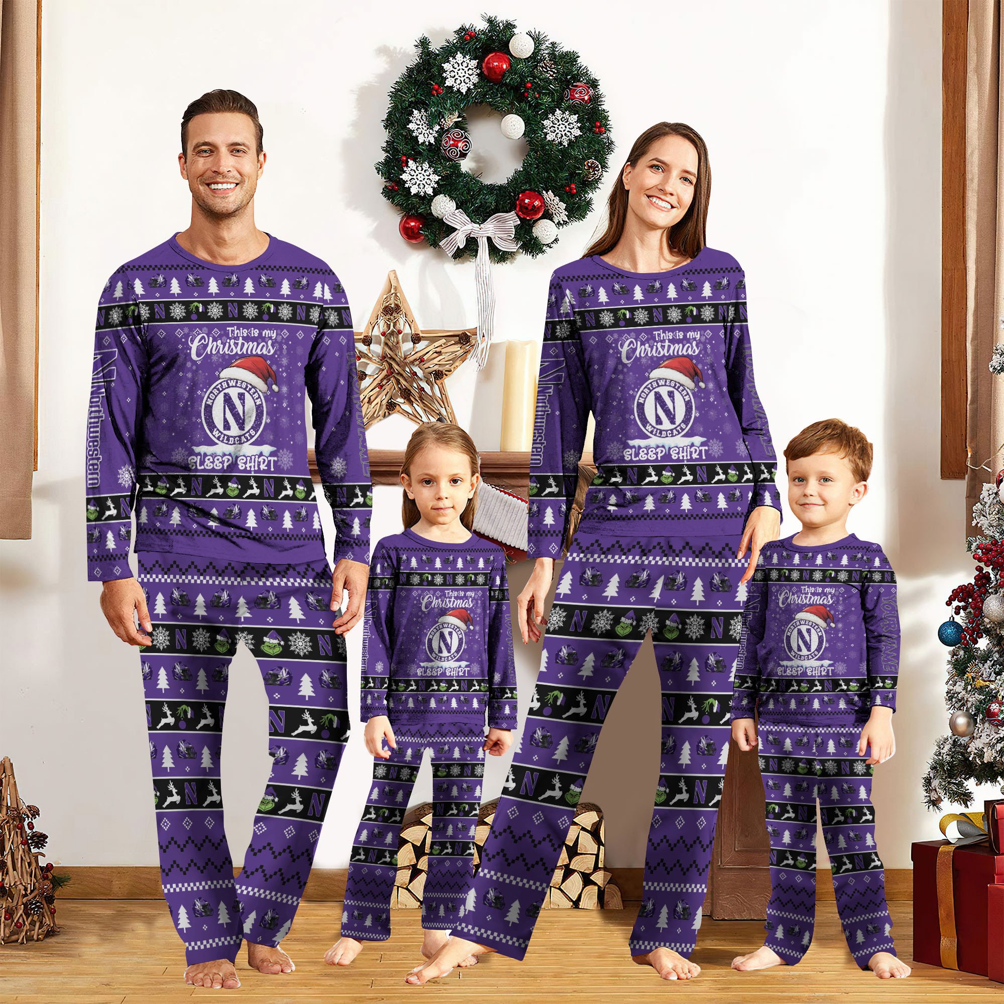 Northwestern Wildcats Christmas Pajamas 2024 Version Custom Your Name, Family Pajamas Set, Sport Pajamas, Christmas Gifts For Kids, Gifts For Sport Lovers ETRG-62089