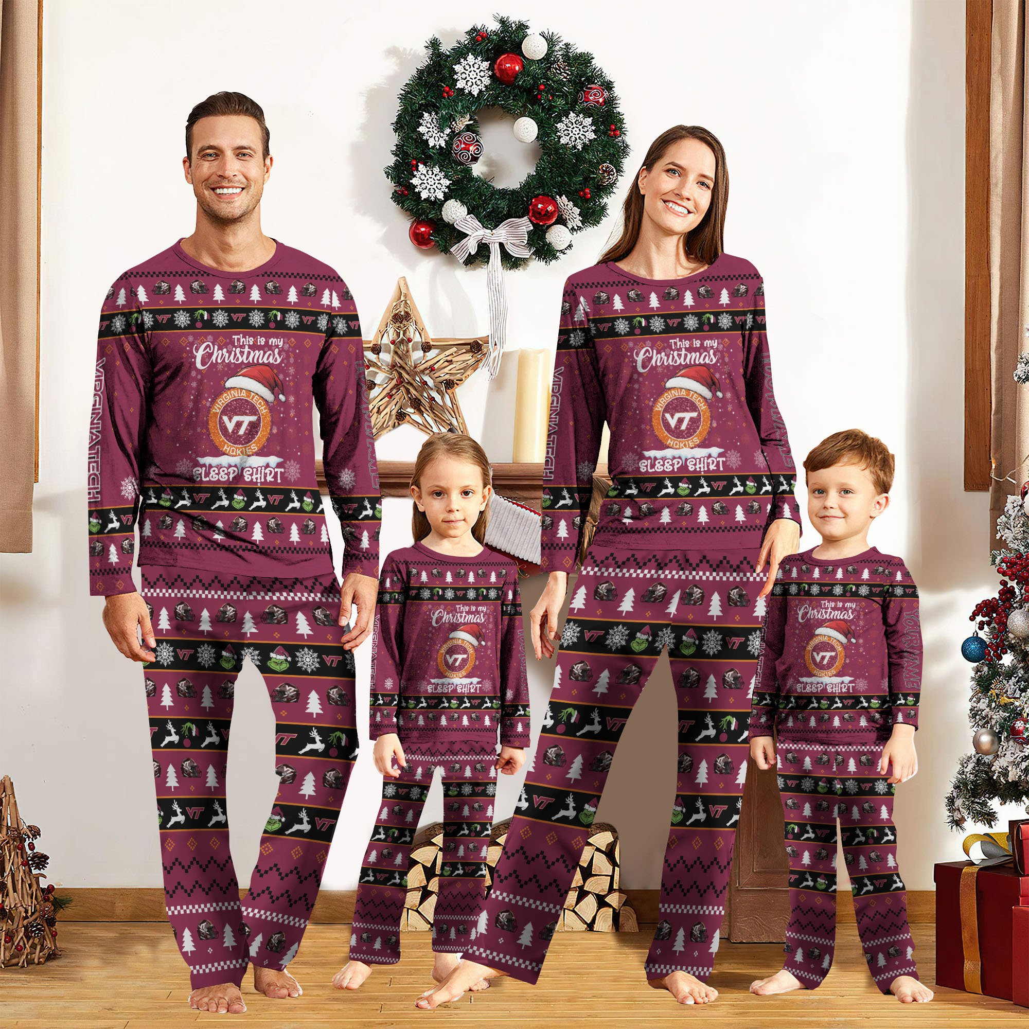 Virginia Tech Hokies Christmas Pajamas 2024 Version Custom Your Name, Family Pajamas Set, Sport Pajamas, Christmas Gifts For Kids, Gifts For Sport Lovers ETRG-62089