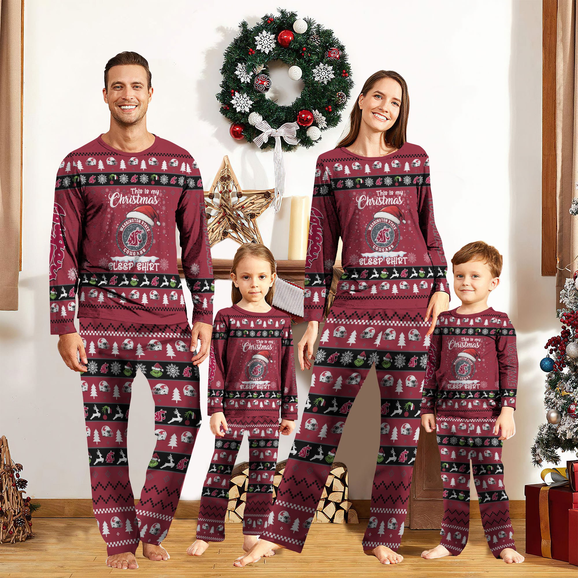 Washington State Cougars Christmas Pajamas 2024 Version Custom Your Name, Family Pajamas Set, Sport Pajamas, Christmas Gifts For Kids, Gifts For Sport Lovers ETRG-62089