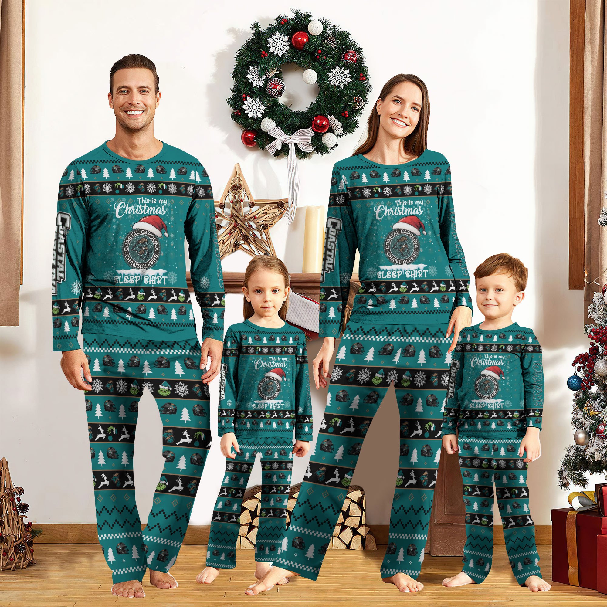 Coastal Carolina Chanticleers Christmas Pajamas 2024 Version Custom Your Name, Family Pajamas Set, Sport Pajamas, Christmas Gifts For Kids, Gifts For Sport Lovers ETRG-62089