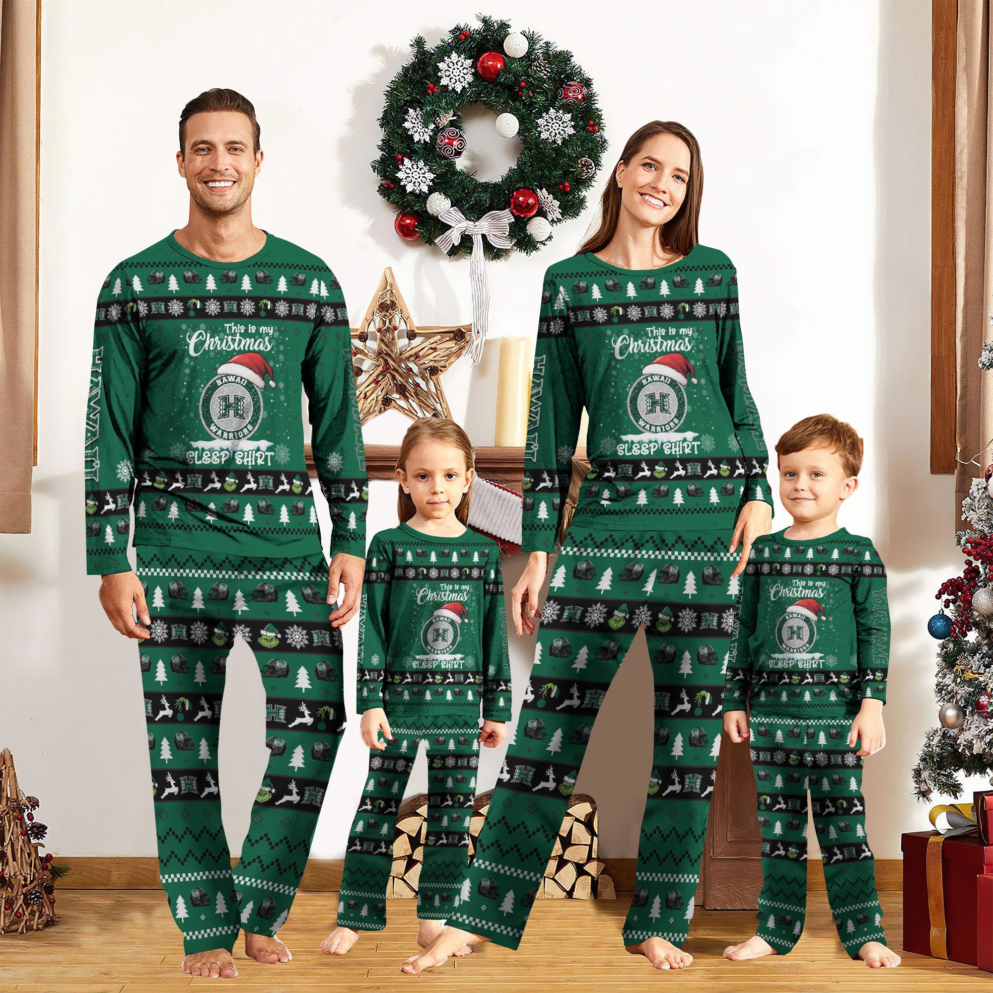 Hawaii Rainbow Warriors Christmas Pajamas 2024 Version Custom Your Name, Family Pajamas Set, Sport Pajamas, Christmas Gifts For Kids, Gifts For Sport Lovers ETRG-62089