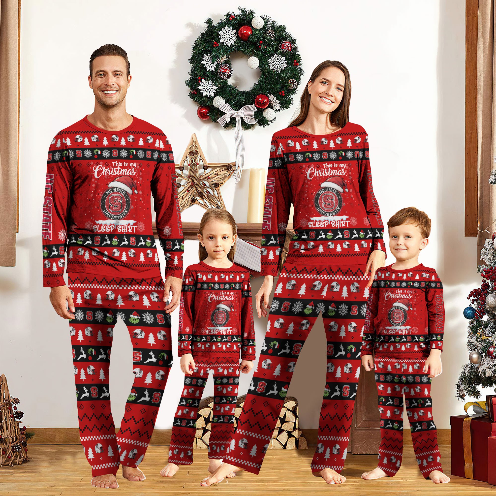 NC State Wolfpack Christmas Pajamas 2024 Version Custom Your Name, Family Pajamas Set, Sport Pajamas, Christmas Gifts For Kids, Gifts For Sport Lovers ETRG-62089