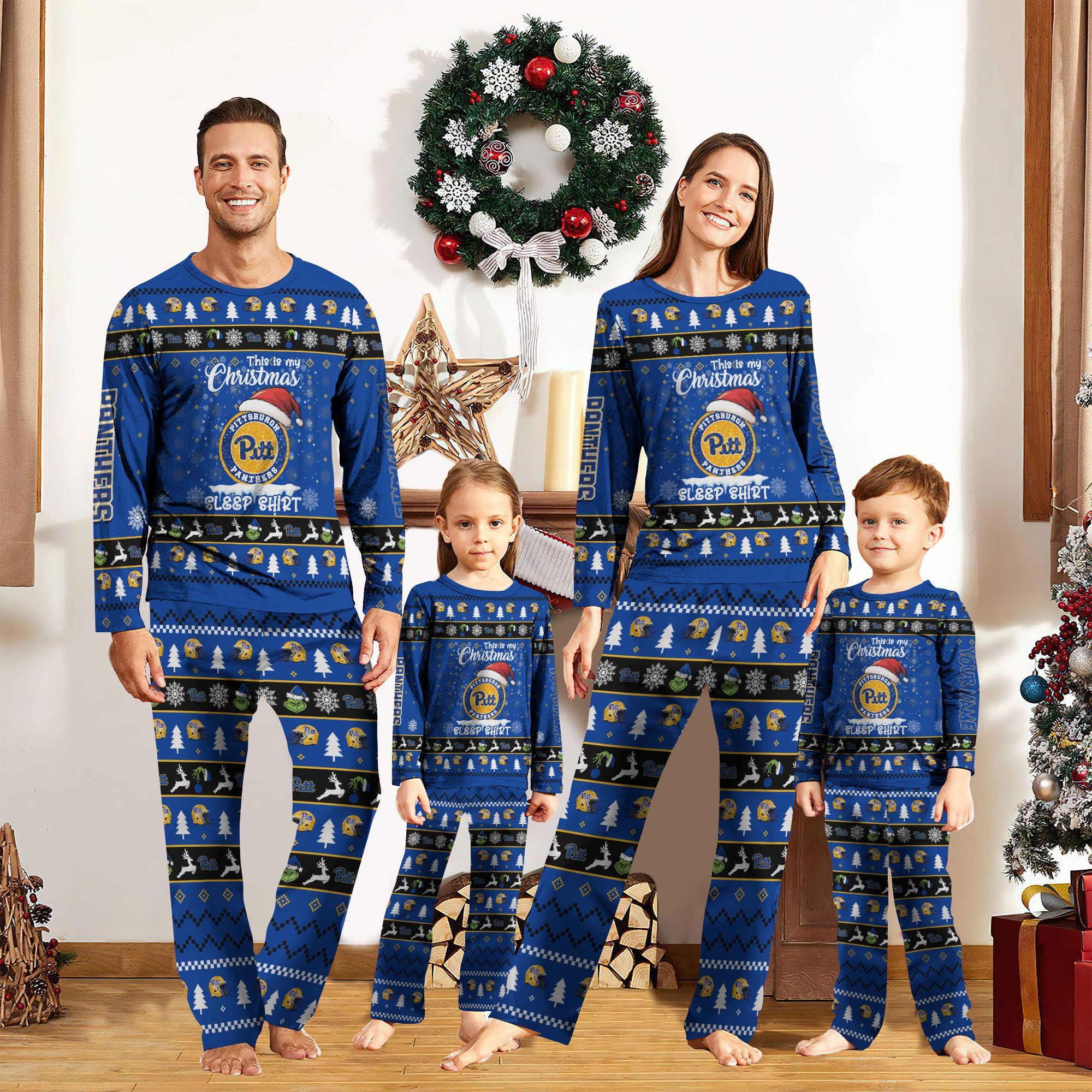 Pittsburgh Panthers Christmas Pajamas 2024 Version Custom Your Name, Family Pajamas Set, Sport Pajamas, Christmas Gifts For Kids, Gifts For Sport Lovers ETRG-62089