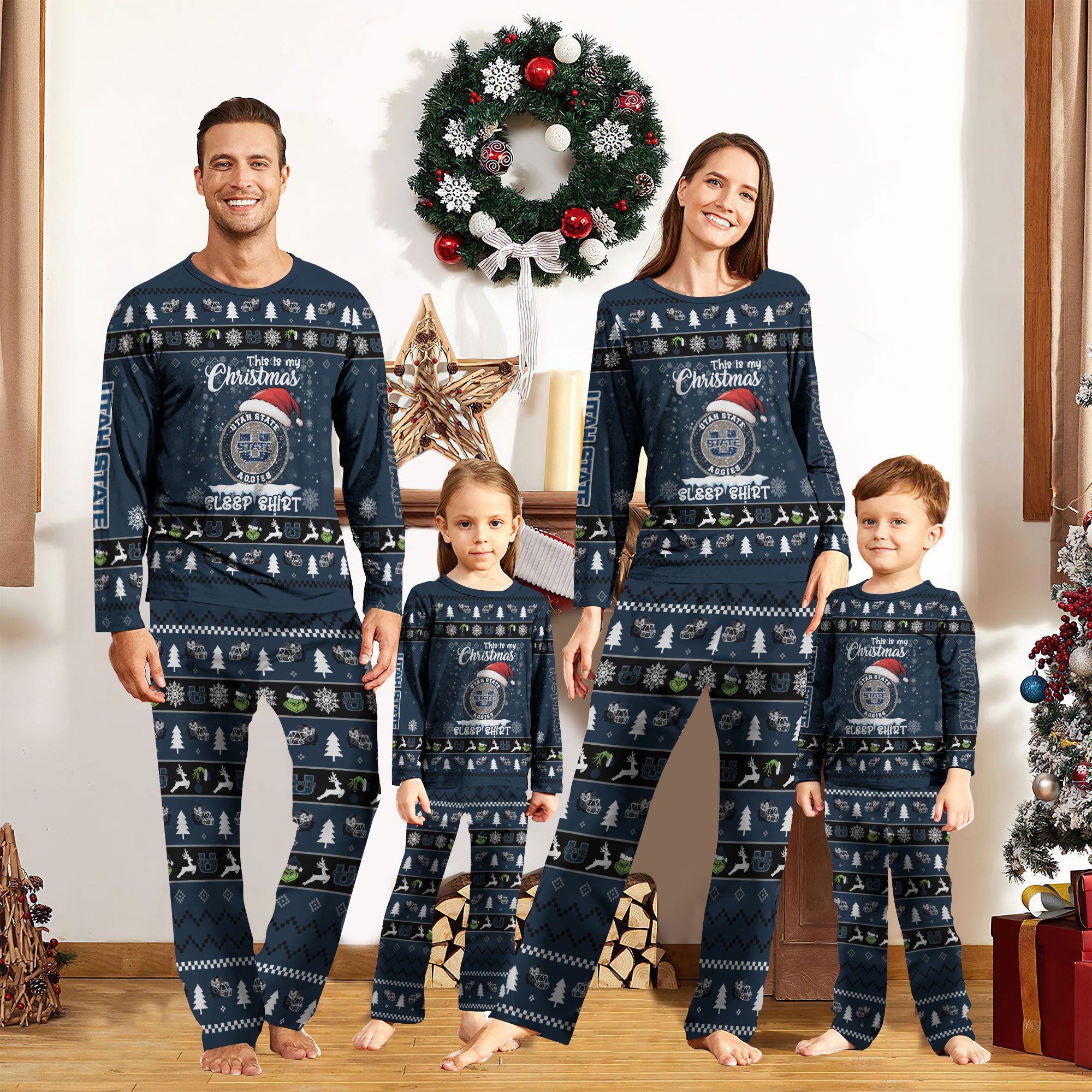 Utah State Aggies Christmas Pajamas 2024 Version Custom Your Name, Family Pajamas Set, Sport Pajamas, Christmas Gifts For Kids, Gifts For Sport Lovers ETRG-62089