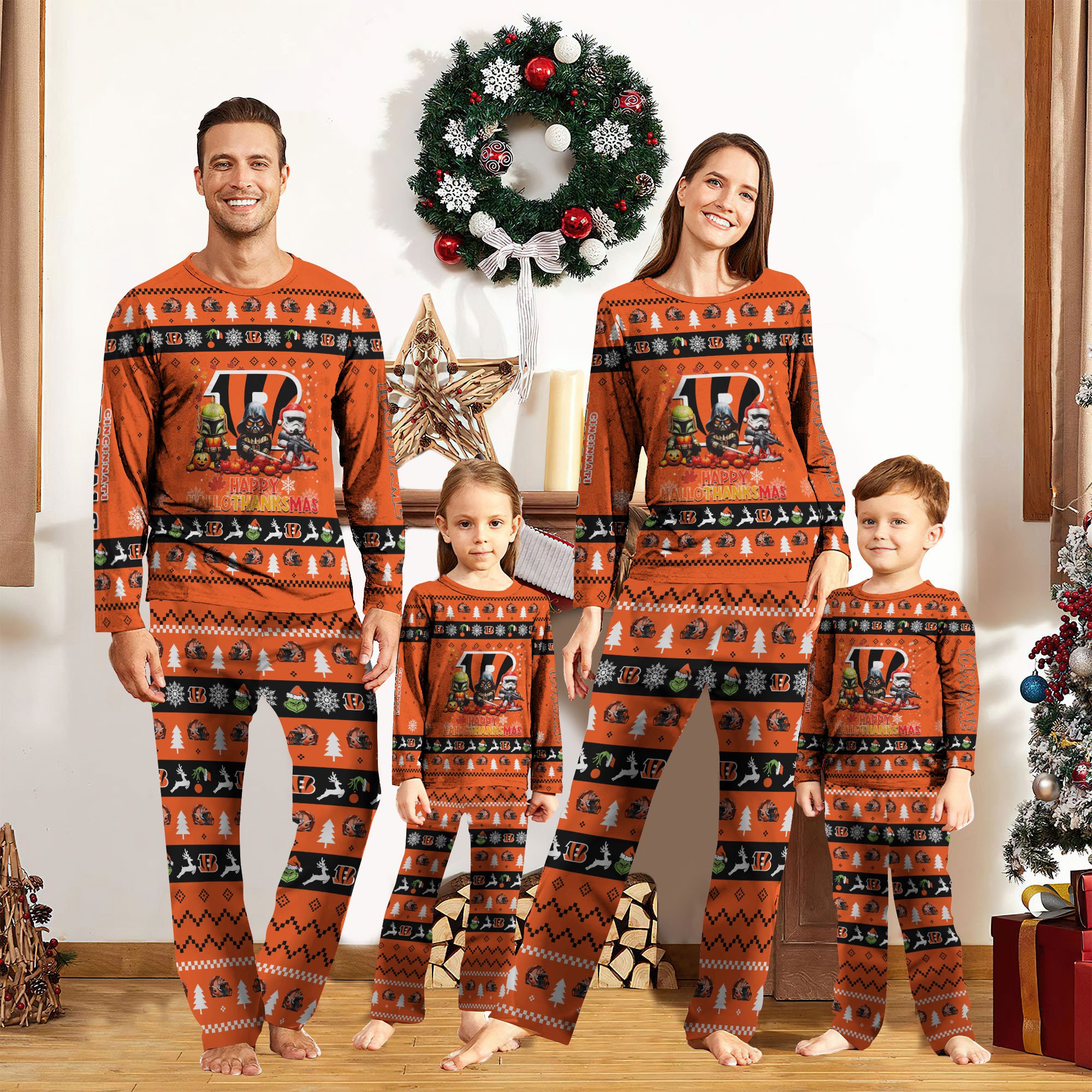 Cincinnati Bengals Pajamas 2024 Version Custom Your Name, Happy HalloThanksMas, Sport Pajamas For Family, Christmas Pajamas, Gifts for Sport Lovers ETRG-61886