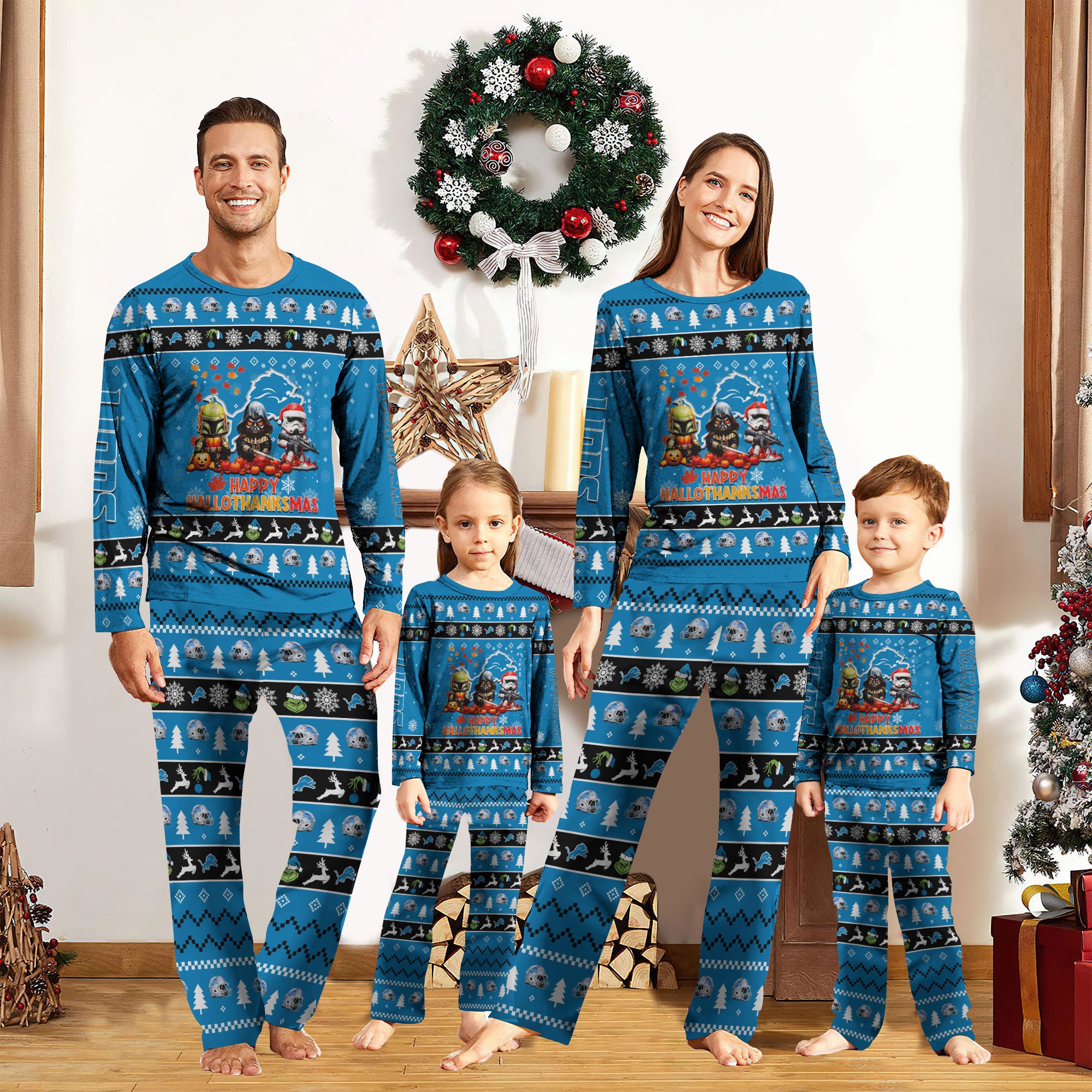 Detroit Lions Pajamas 2024 Version Custom Your Name, Happy HalloThanksMas, Sport Pajamas For Family, Christmas Pajamas, Gifts for Sport Lovers ETRG-61886