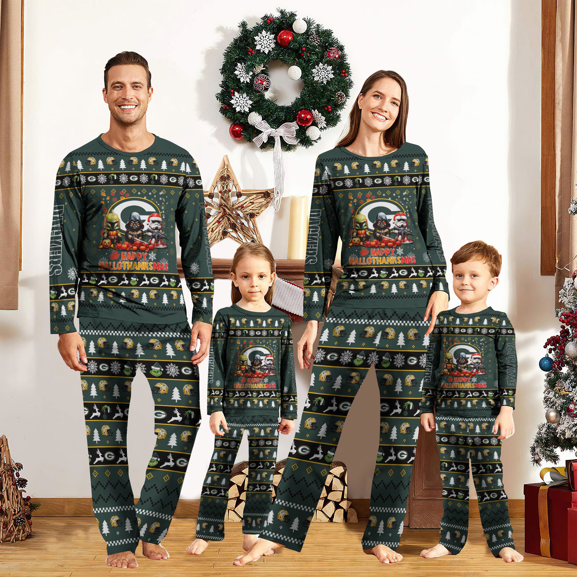 Green Bay Packers Pajamas 2024 Version Custom Your Name, Happy HalloThanksMas, Sport Pajamas For Family, Christmas Pajamas, Gifts for Sport Lovers ETRG-61886