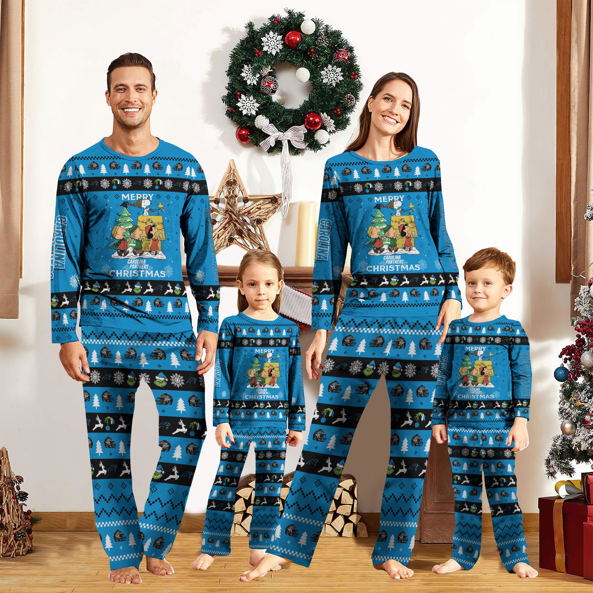 Carolina Panthers Christmas Pajamas 2024 Version Custom Your Name, Sport Pajamas, Christmas Pajamas For Family, Gifts For Sport Lovers, Gifts For Kids ETRG-62073