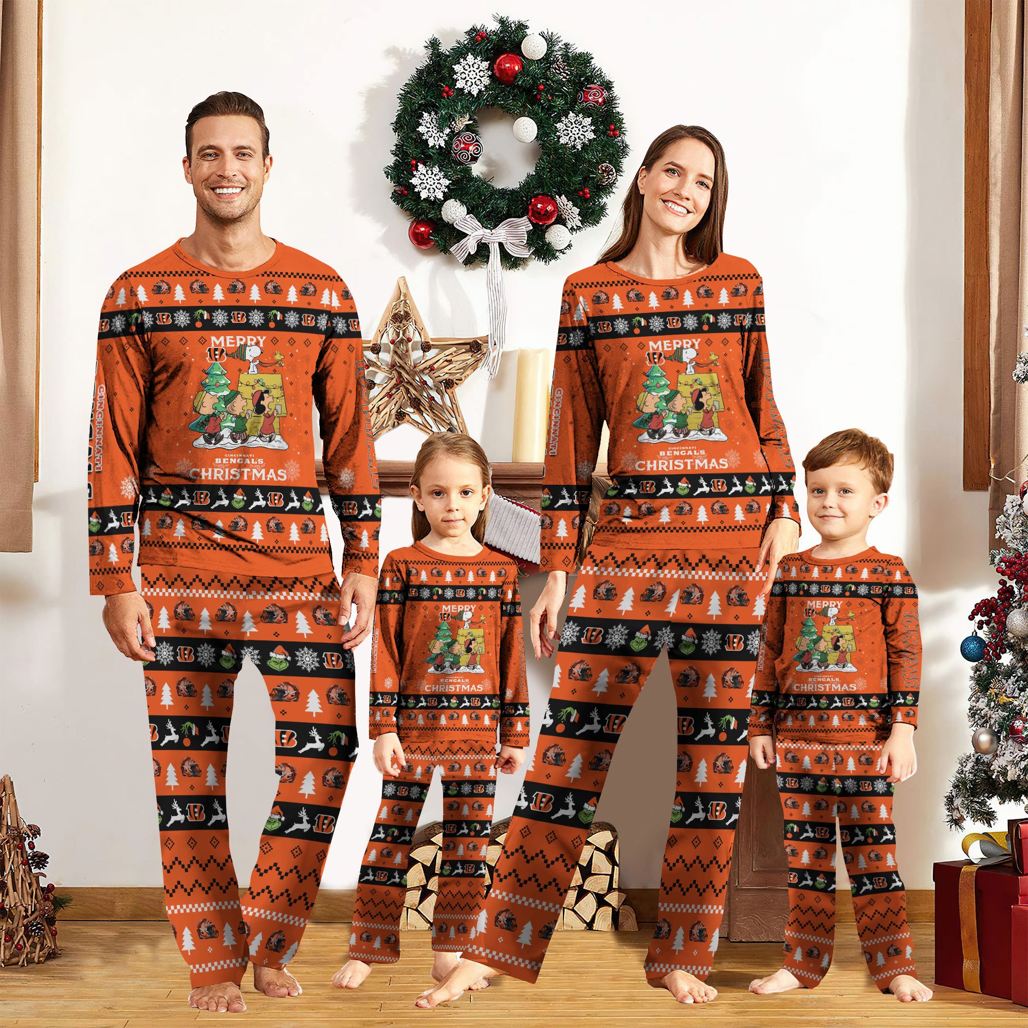 Cincinnati Bengals Christmas Pajamas 2024 Version Custom Your Name, Sport Pajamas, Christmas Pajamas For Family, Gifts For Sport Lovers, Gifts For Kids ETRG-62073