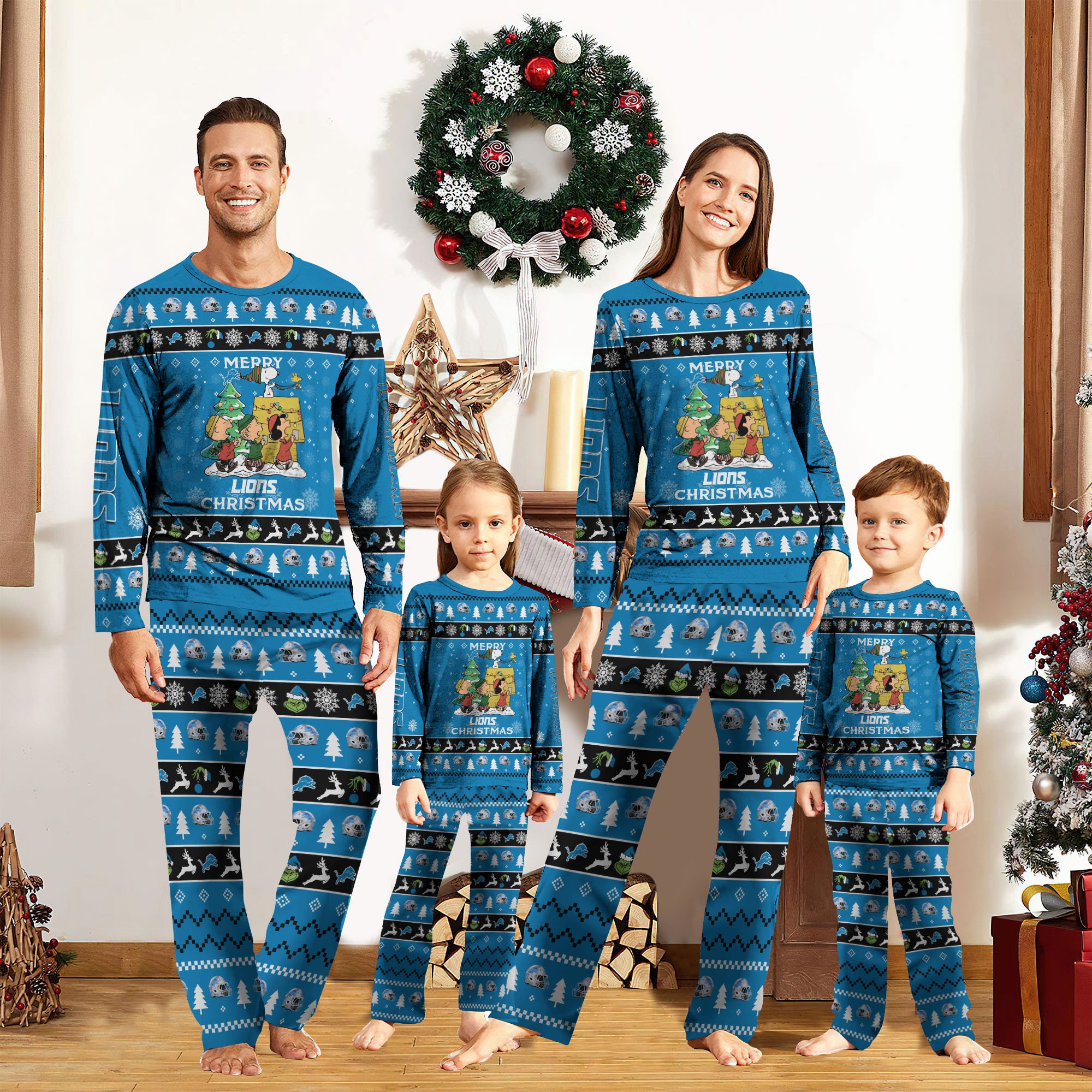 Detroit Lions Christmas Pajamas 2024 Version Custom Your Name, Sport Pajamas, Christmas Pajamas For Family, Gifts For Sport Lovers, Gifts For Kids ETRG-62073