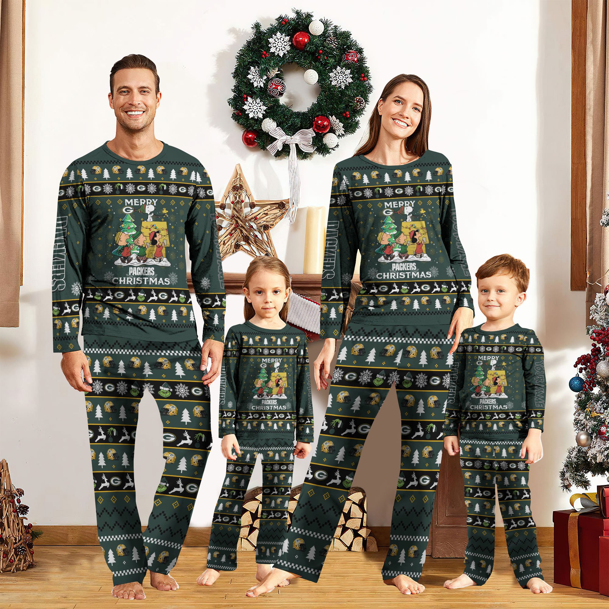 Green Bay Packers Christmas Pajamas 2024 Version Custom Your Name, Sport Pajamas, Christmas Pajamas For Family, Gifts For Sport Lovers, Gifts For Kids ETRG-62073