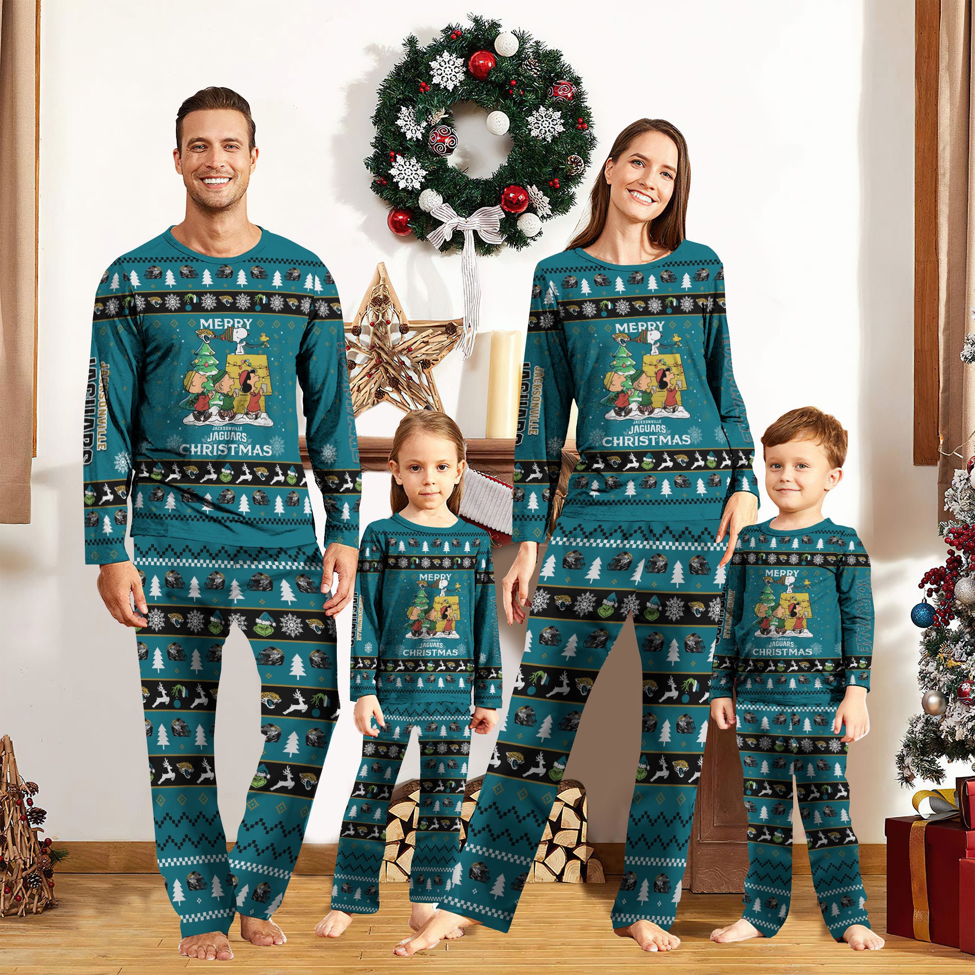 Jacksonville Jaguars Christmas Pajamas 2024 Version Custom Your Name, Sport Pajamas, Christmas Pajamas For Family, Gifts For Sport Lovers, Gifts For Kids ETRG-62073