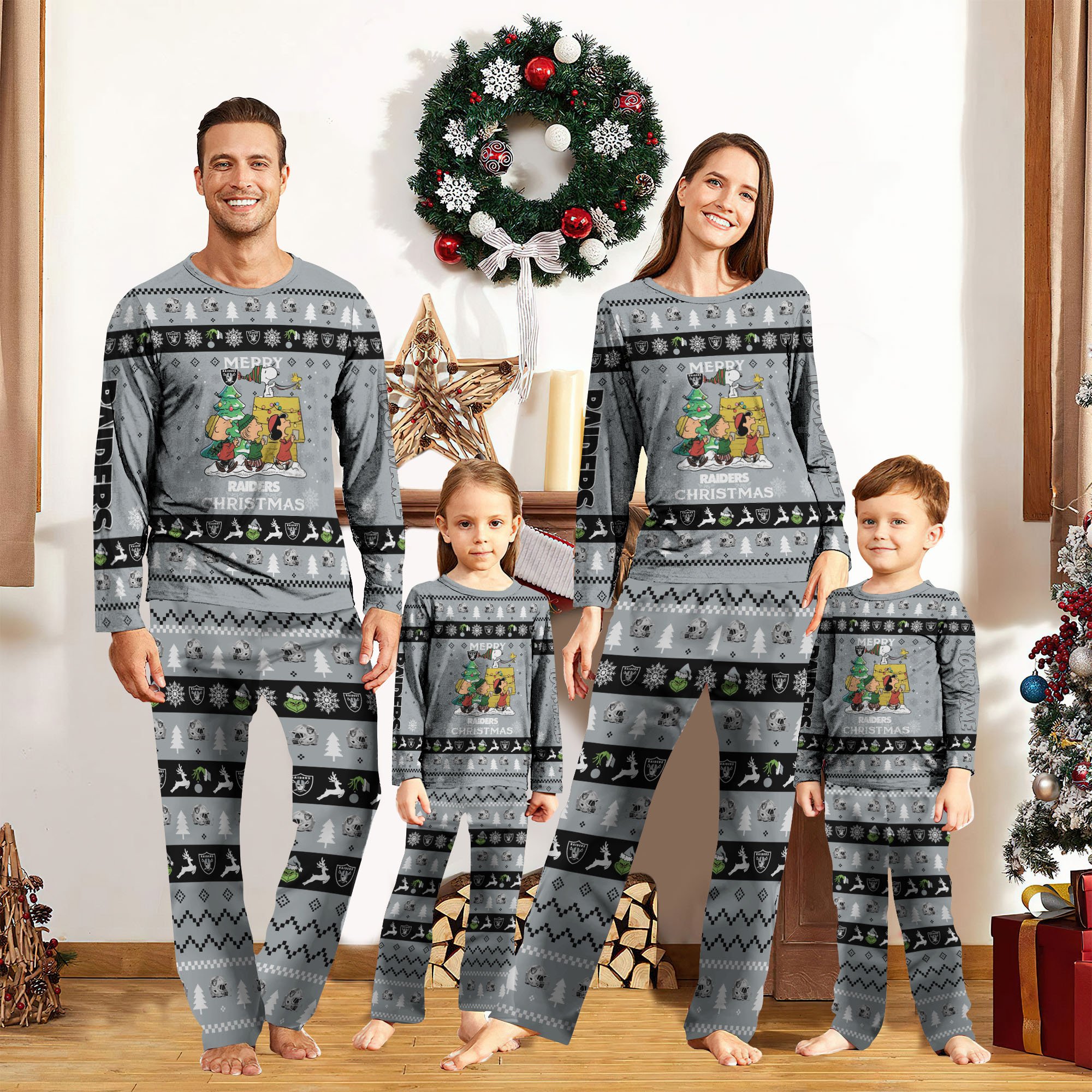 01 Las Vegas Raiders Christmas Pajamas 2024 Version Custom Your Name, Sport Pajamas, Christmas Pajamas For Family, Gifts For Sport Lovers, Gifts For Kids ETRG-62073