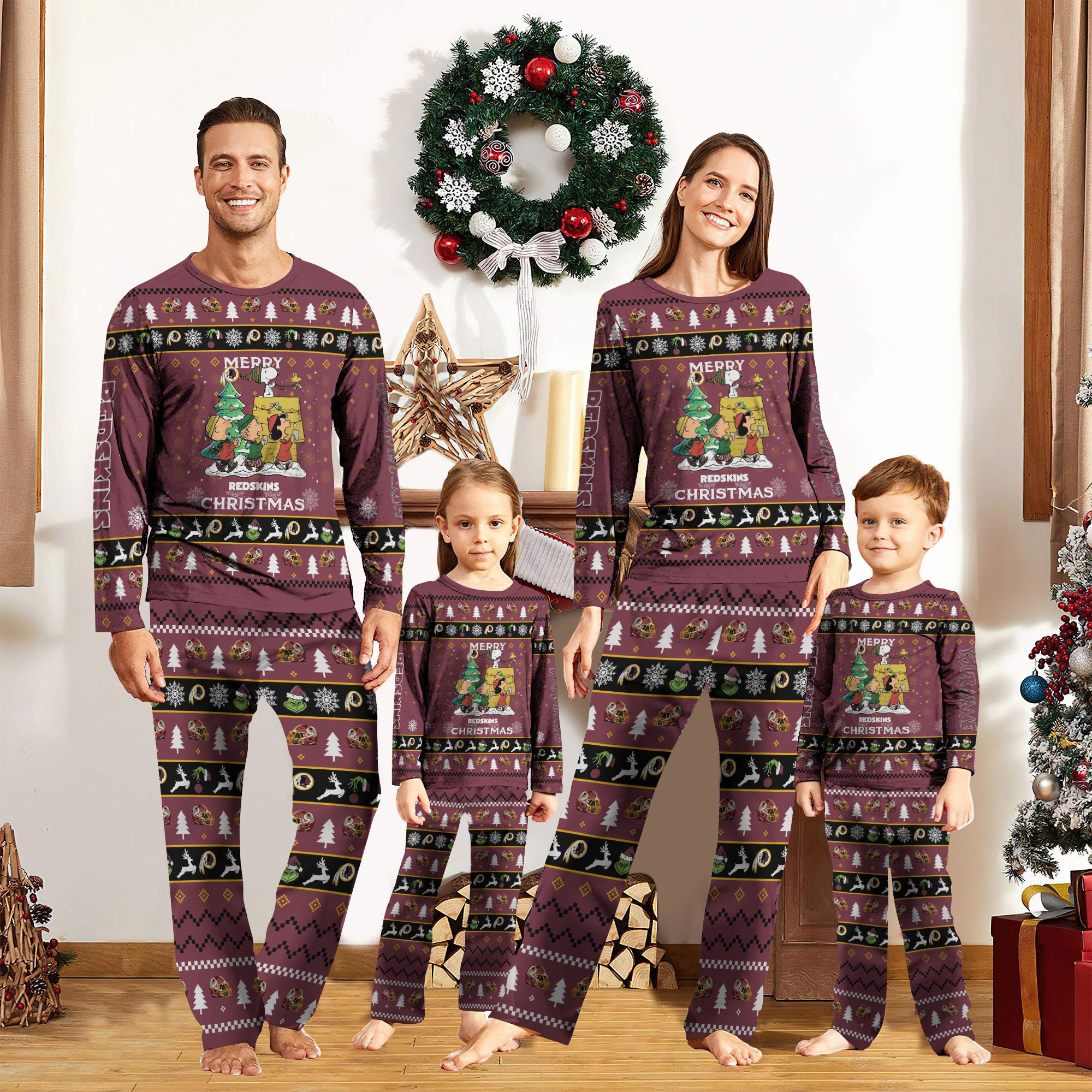 01 Washington Redskins Christmas Pajamas 2024 Version Custom Your Name, Sport Pajamas, Christmas Pajamas For Family, Gifts For Sport Lovers, Gifts For Kids ETRG-62073