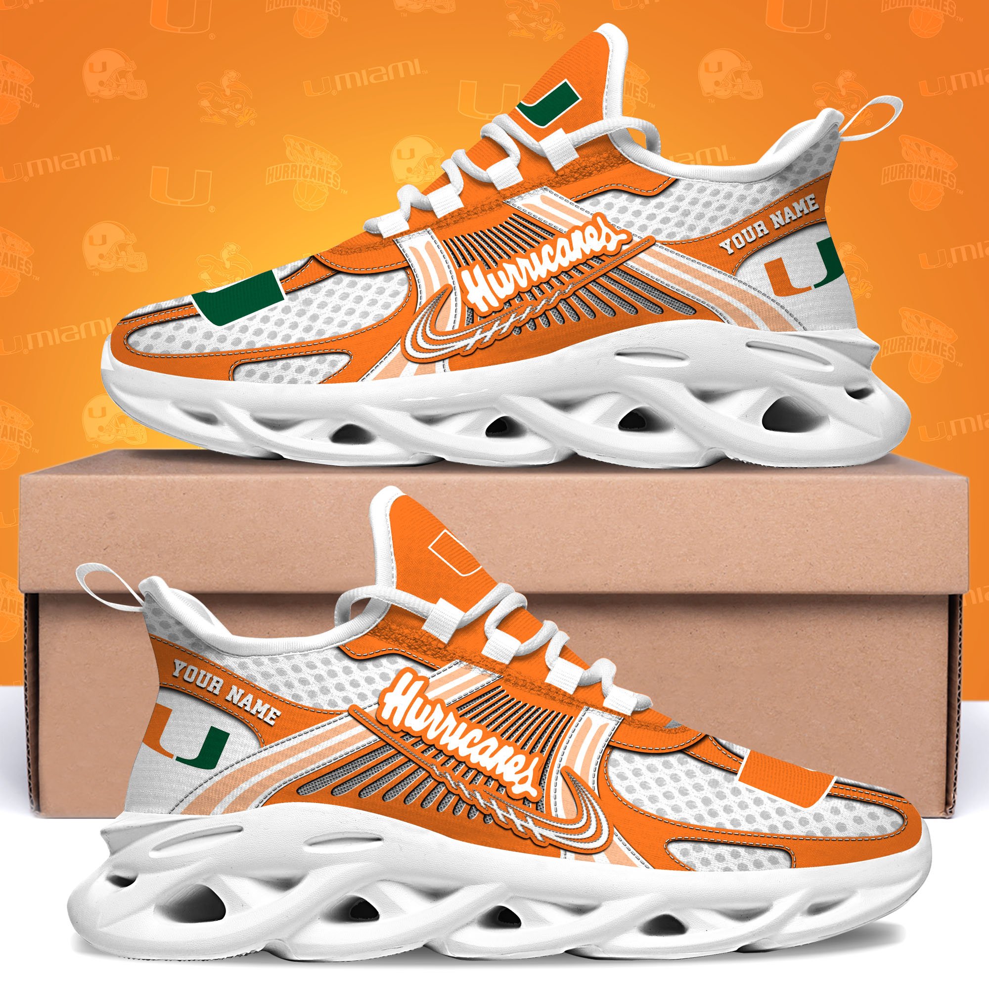 Miami Hurricanes Clunky Sneakers Custom Your Name, Sport Sneakers, Sport Gifts For Fan, Gifts For Him ETRG-62343