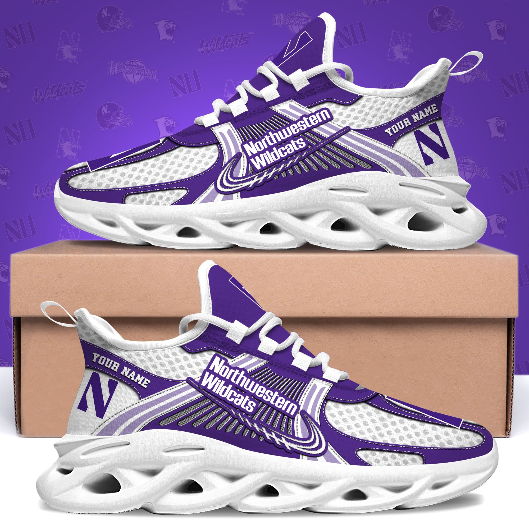 Northwestern Wildcats Clunky Sneakers Custom Your Name, Sport Sneakers, Sport Gifts For Fan, Gifts For Him ETRG-62343