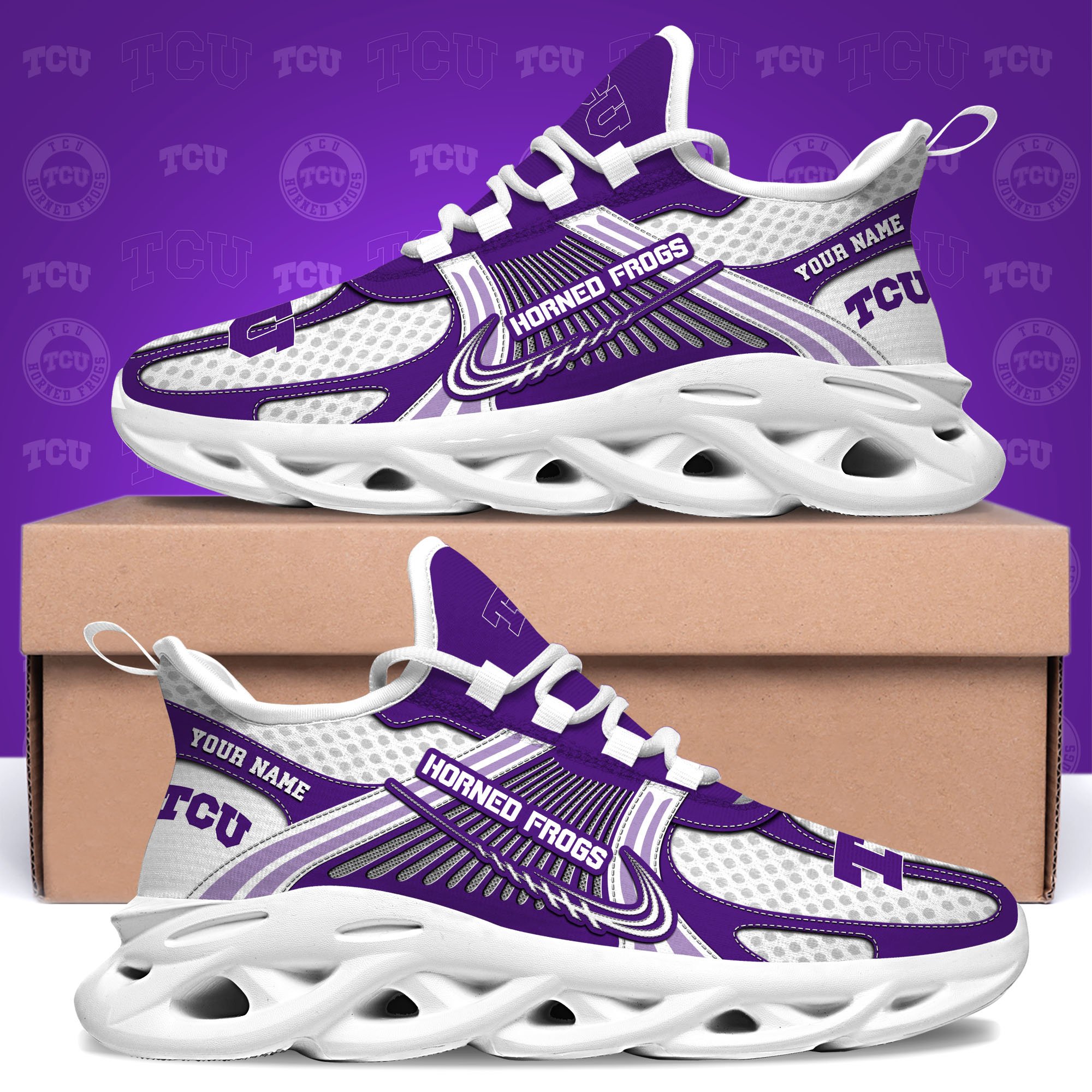 TCU Horned Frogs Clunky Sneakers Custom Your Name, Sport Sneakers, Sport Gifts For Fan, Gifts For Him ETRG-62343