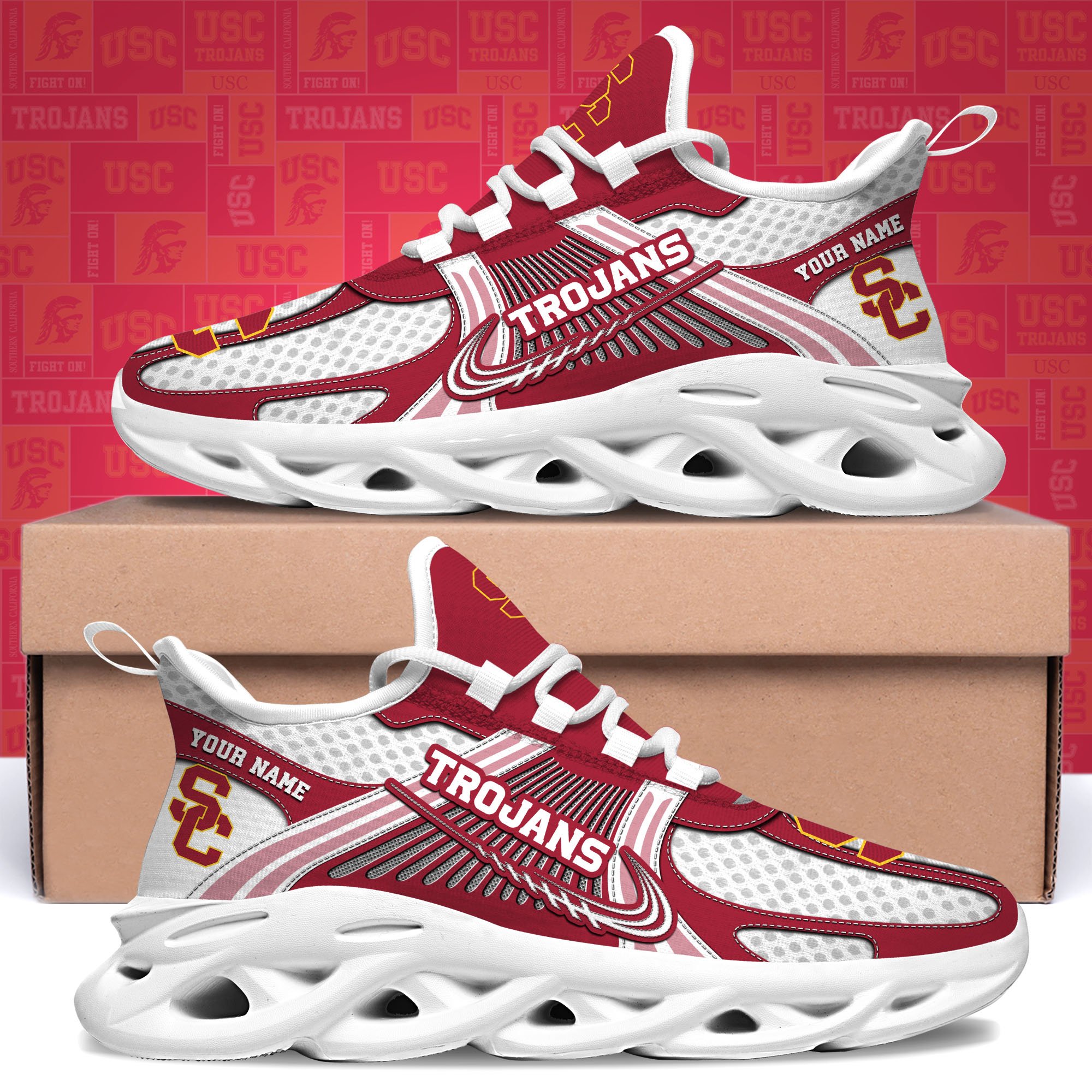 USC Trojans Clunky Sneakers Custom Your Name, Sport Sneakers, Sport Gifts For Fan, Gifts For Him ETRG-62343