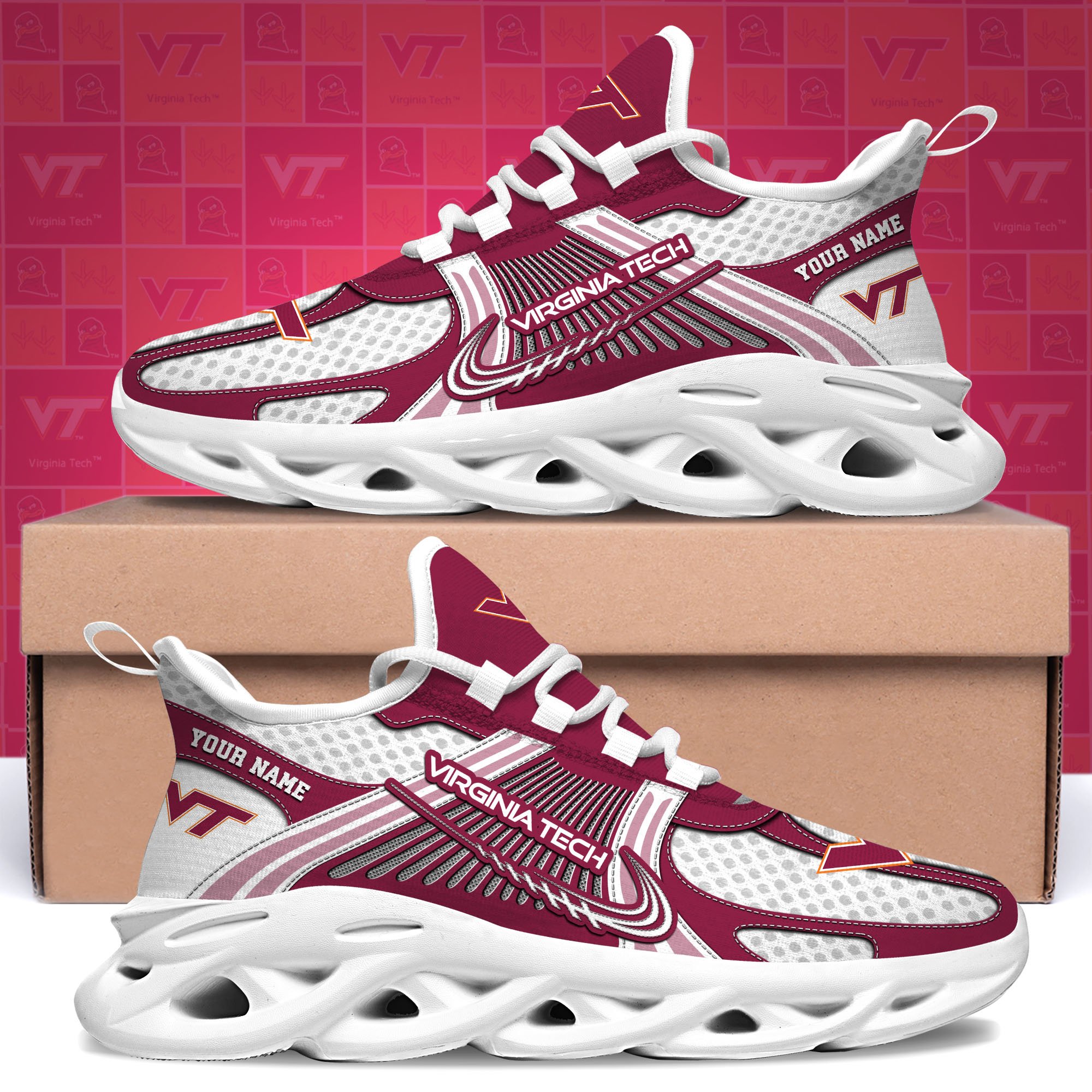 Virginia Tech Hokies Clunky Sneakers Custom Your Name, Sport Sneakers, Sport Gifts For Fan, Gifts For Him ETRG-62343