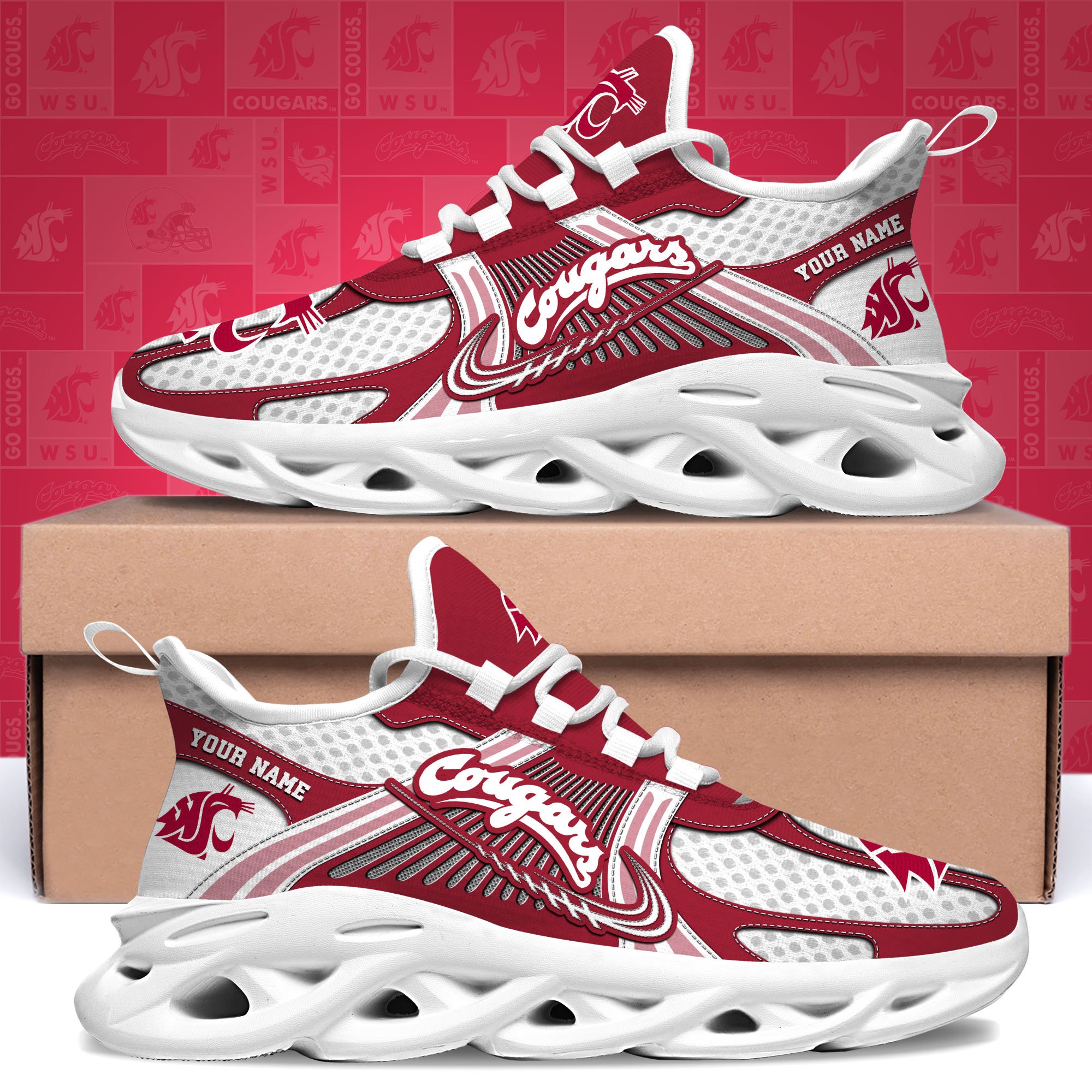 Washington State Cougars Clunky Sneakers Custom Your Name, Sport Sneakers, Sport Gifts For Fan, Gifts For Him ETRG-62343