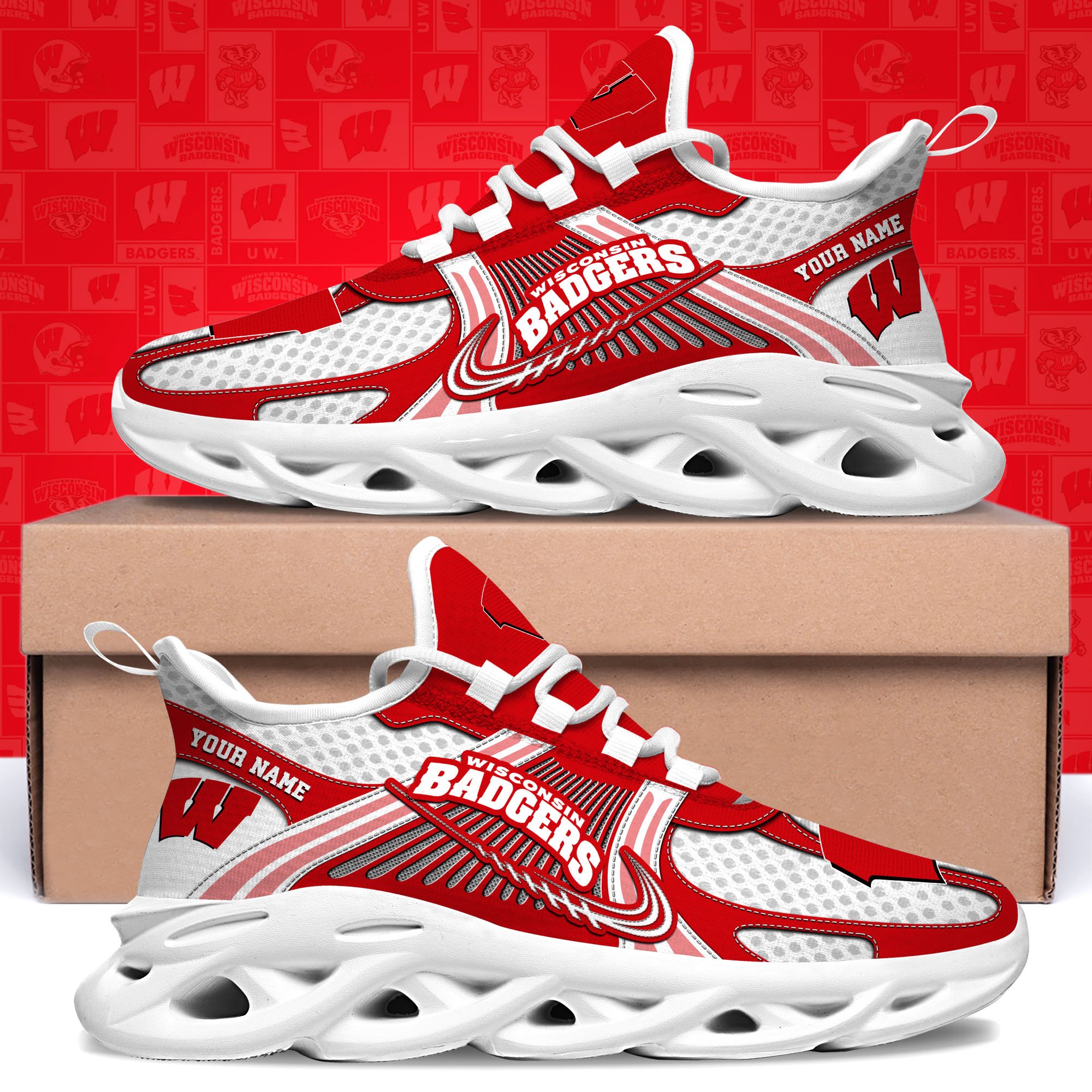 Wisconsin Badgers Clunky Sneakers Custom Your Name, Sport Sneakers, Sport Gifts For Fan, Gifts For Him ETRG-62343