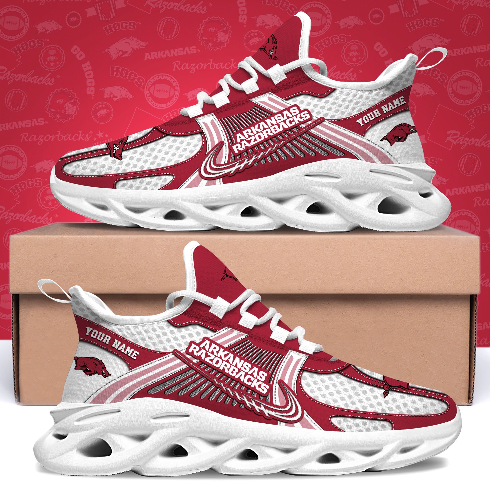 Arkansas Razorbacks Clunky Sneakers Custom Your Name, Sport Sneakers, Sport Gifts For Fan, Gifts For Him ETRG-62343