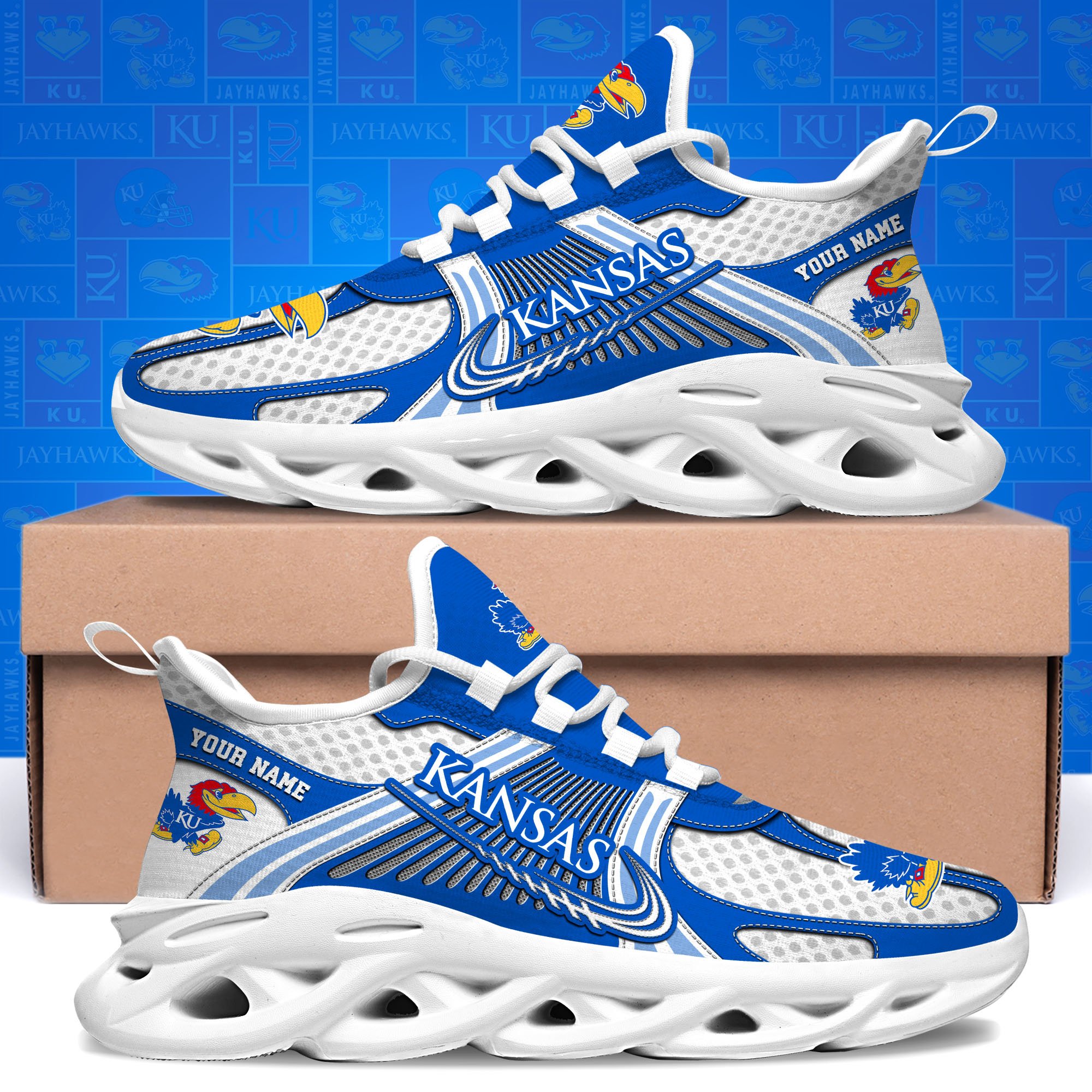 Kansas Jayhawks Clunky Sneakers Custom Your Name, Sport Sneakers, Sport Gifts For Fan, Gifts For Him ETRG-62343