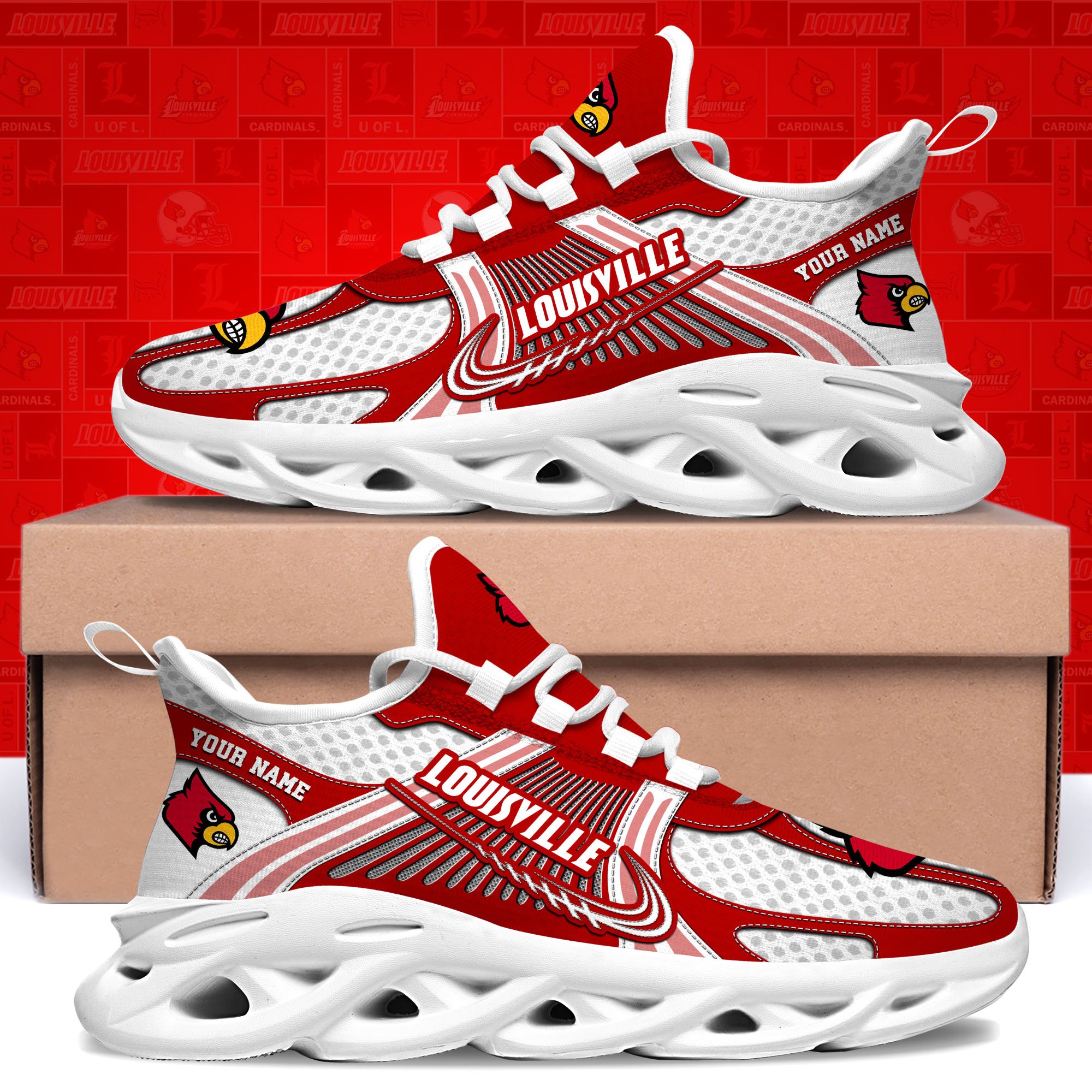 Louisville Cardinals Clunky Sneakers Custom Your Name, Sport Sneakers, Sport Gifts For Fan, Gifts For Him ETRG-62343