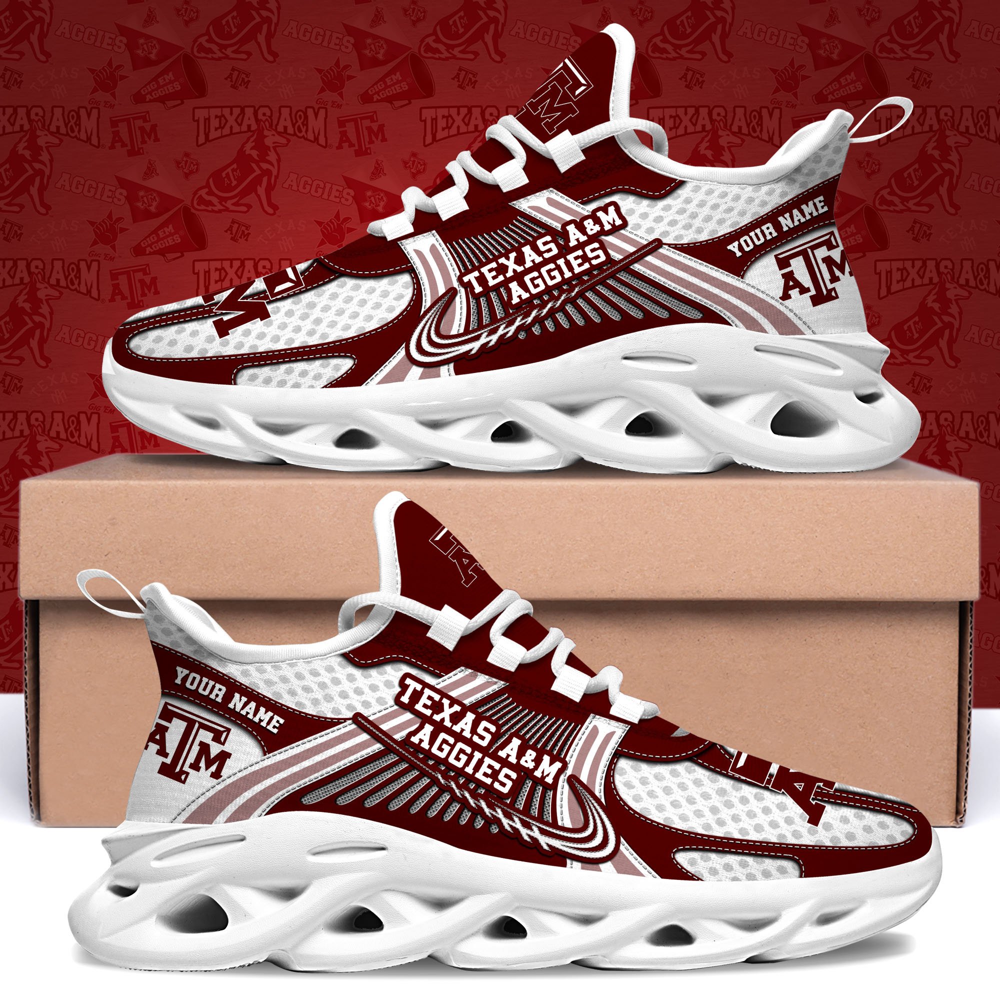 Texas A&M Aggies Clunky Sneakers Custom Your Name, Sport Sneakers, Sport Gifts For Fan, Gifts For Him ETRG-62343