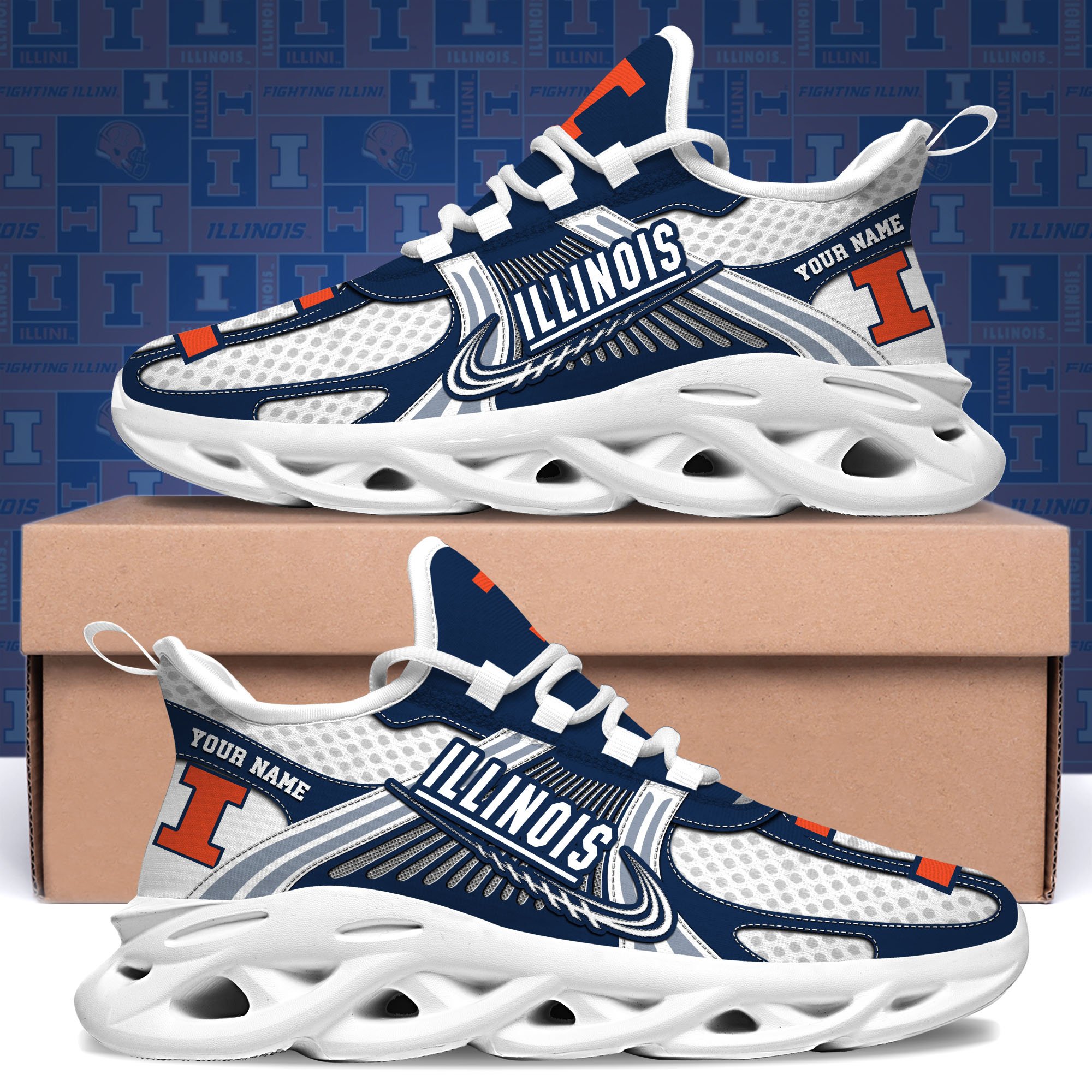 Illinois Fighting Illini Clunky Sneakers Custom Your Name, Sport Sneakers, Sport Gifts For Fan, Gifts For Him ETRG-62343