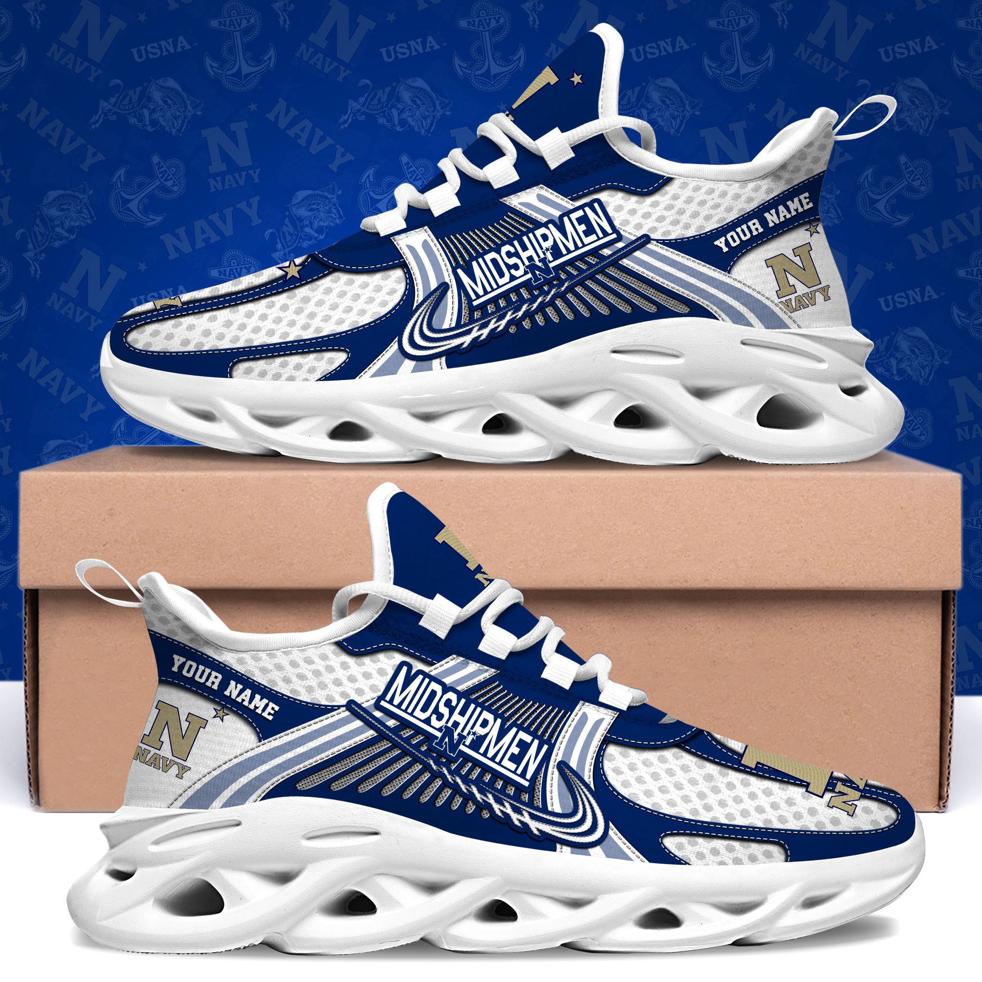 Navy Midshipmen Clunky Sneakers Custom Your Name, Sport Sneakers, Sport Gifts For Fan, Gifts For Him ETRG-62343