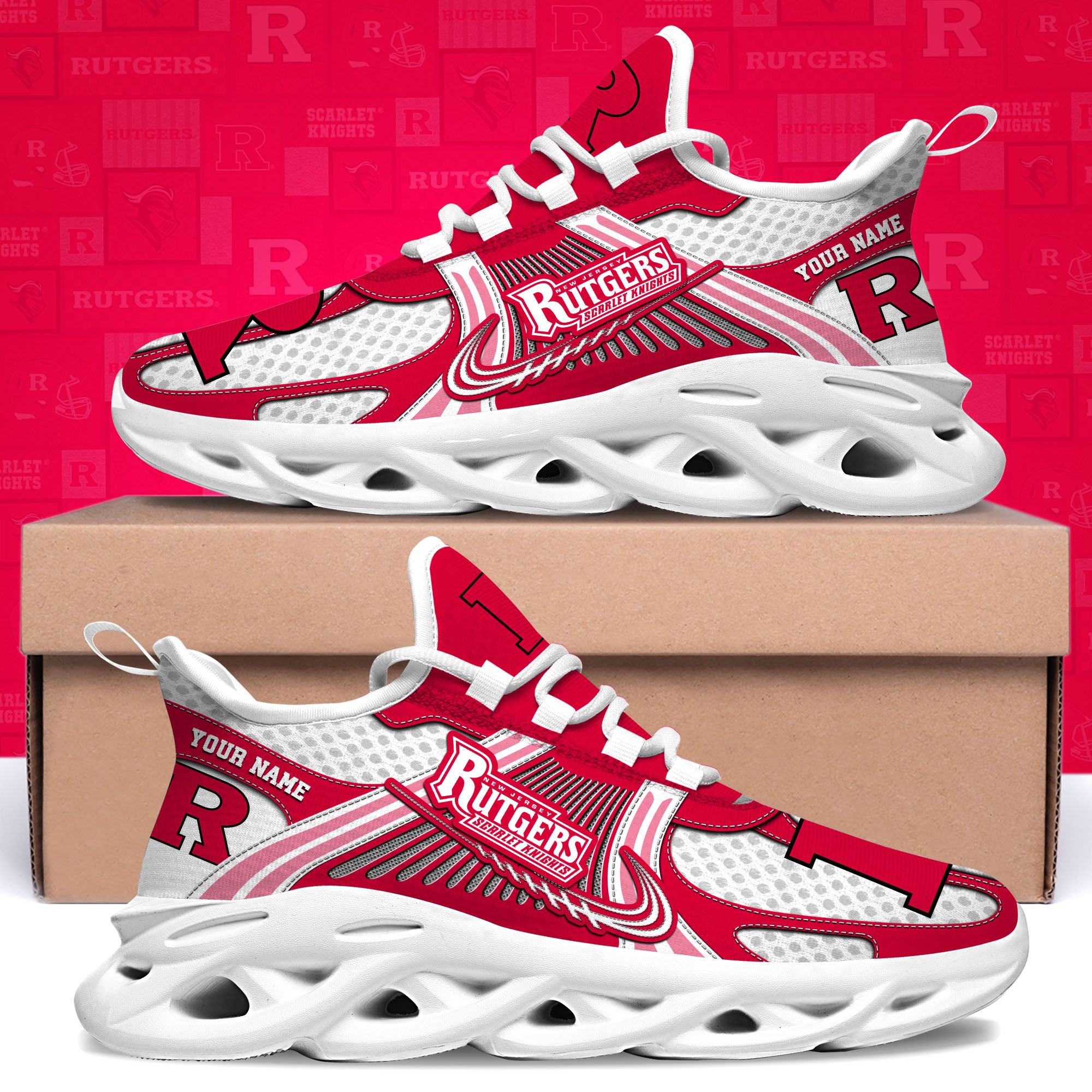 Rutgers Scarlet Knights Clunky Sneakers Custom Your Name, Sport Sneakers, Sport Gifts For Fan, Gifts For Him ETRG-62343