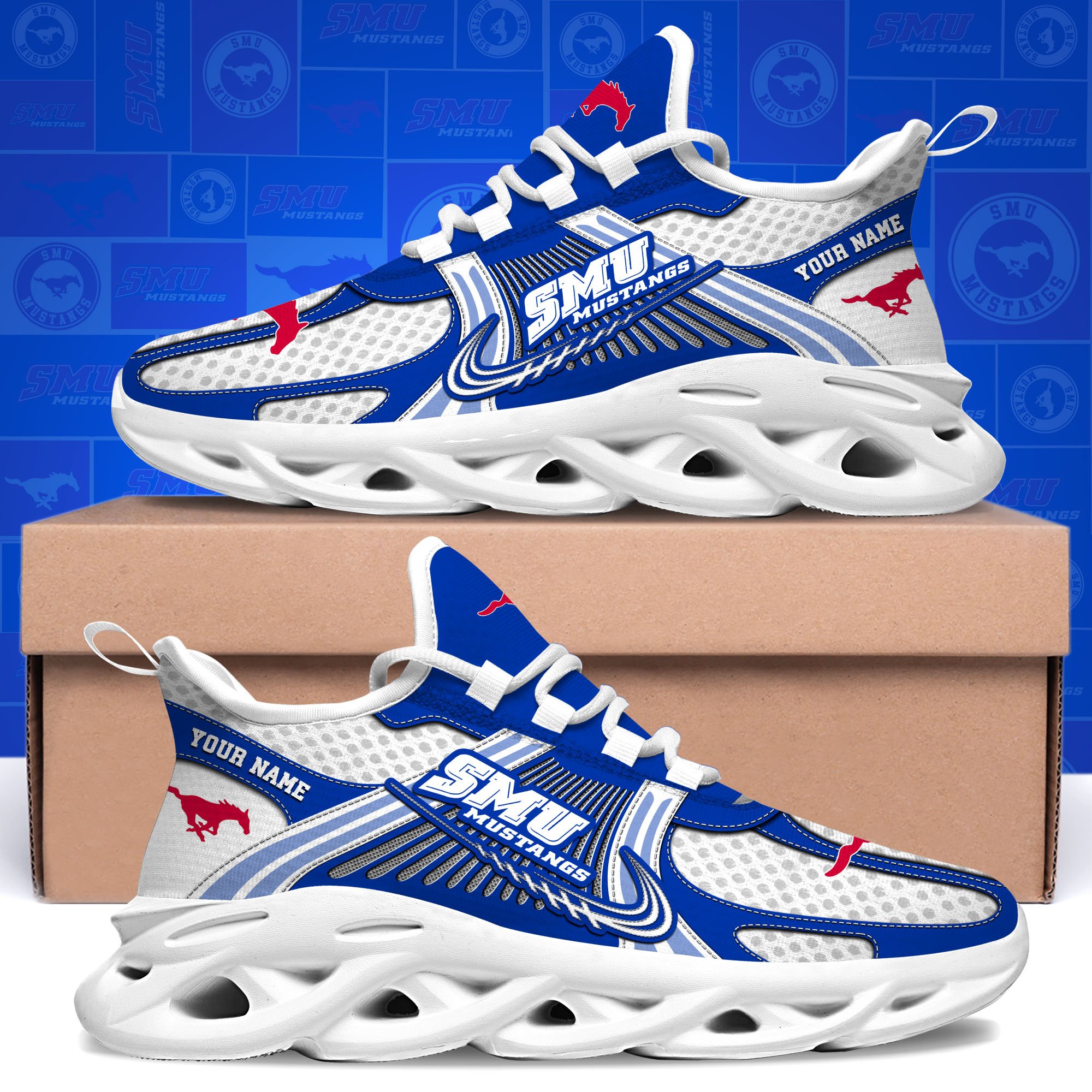 SMU Mustangs Clunky Sneakers Custom Your Name, Sport Sneakers, Sport Gifts For Fan, Gifts For Him ETRG-62343