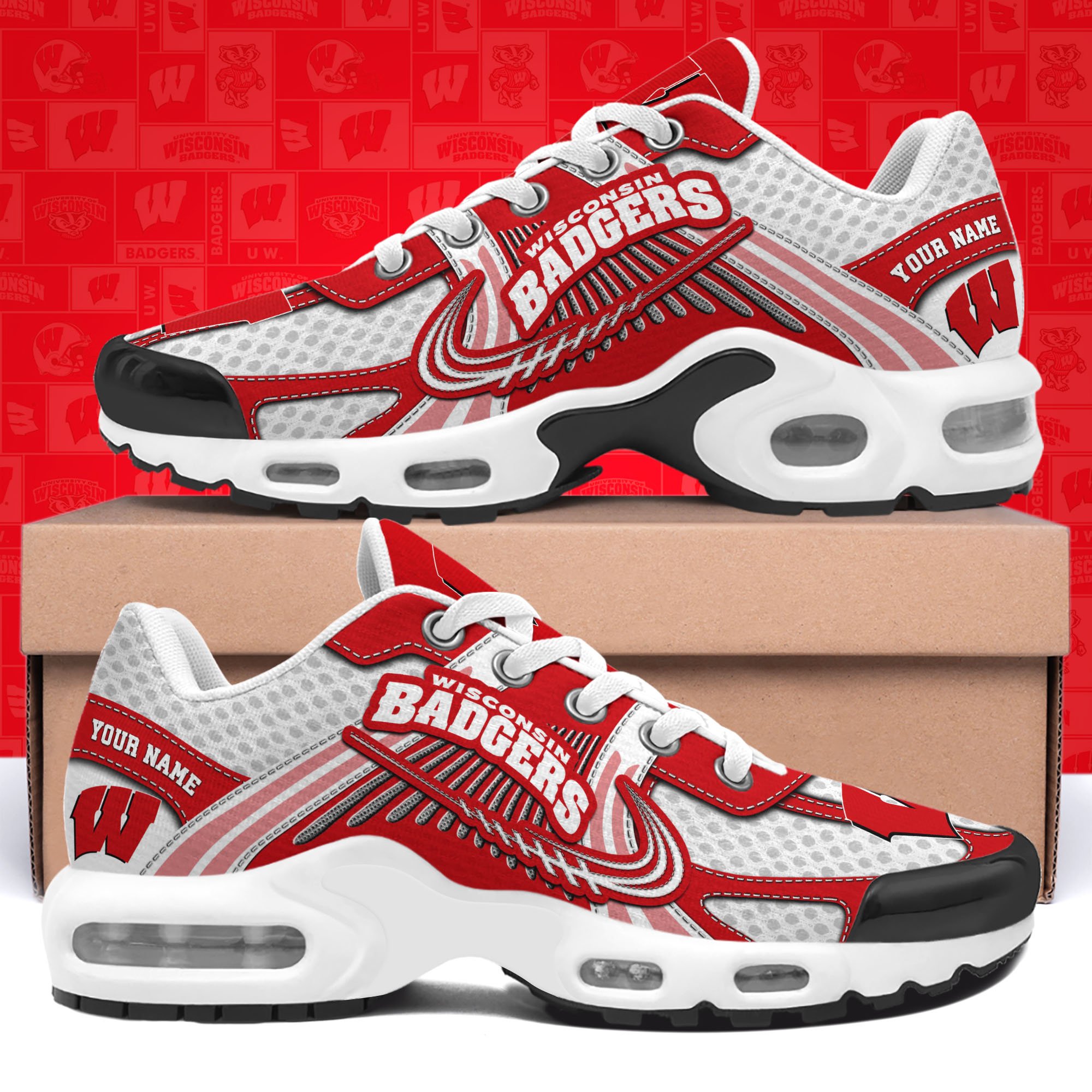 Wisconsin Badgers TN Shoes Custom Your Name, Sport Shoes, Gifts For Fans, Sport Gifts For Him ETRG-62360