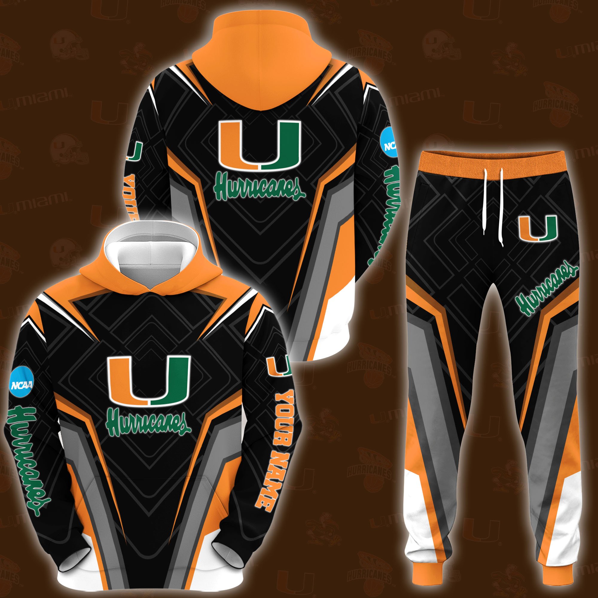 Miami Hurricanes Hoodie And Sweatpants 2024 Version Custom Your Name, Hoodie And Sweatpants For Sport Lovers, Gifts For Fans, Sport Gifts ETRG-62556