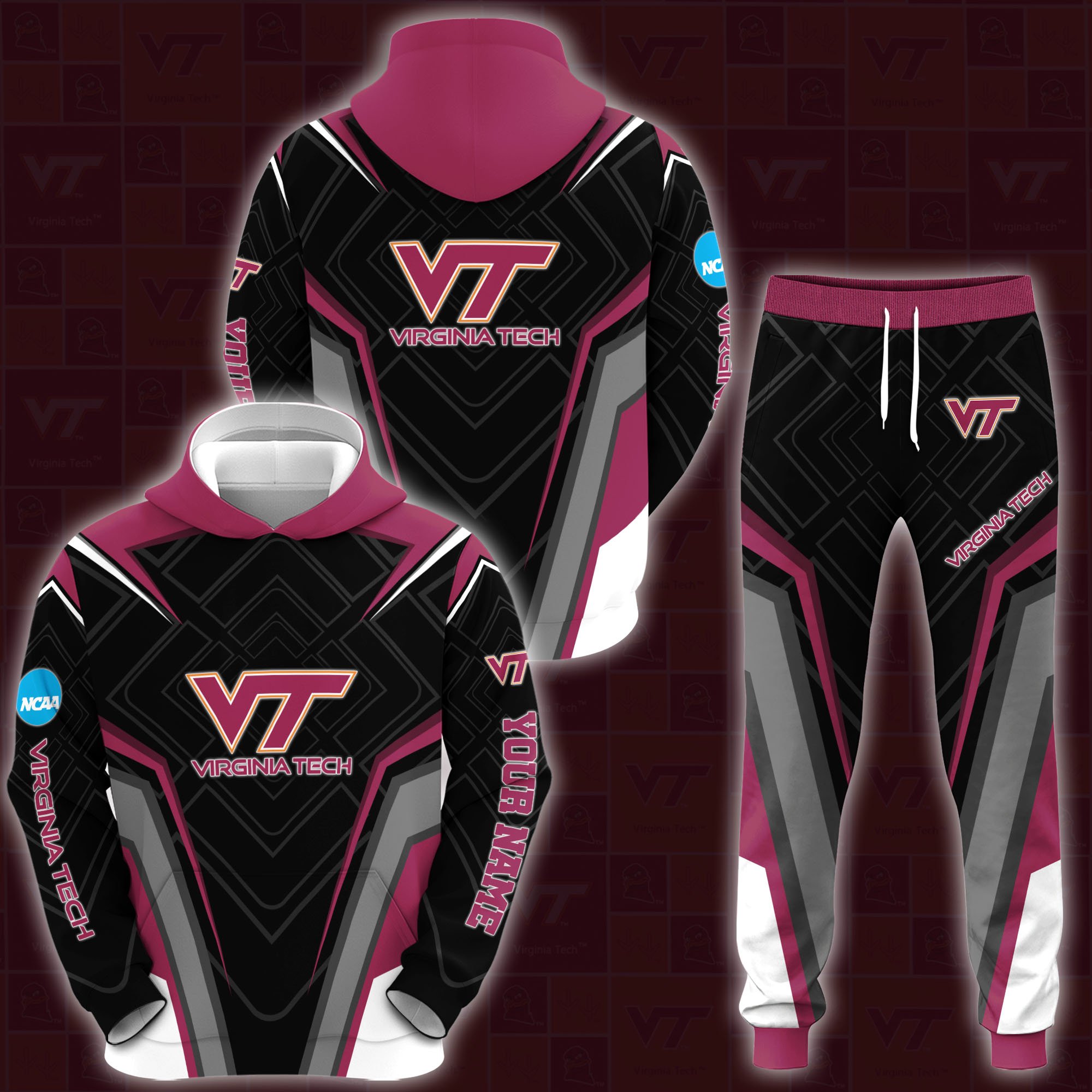 Virginia Tech Hokies Hoodie And Sweatpants 2024 Version Custom Your Name, Hoodie And Sweatpants For Sport Lovers, Gifts For Fans, Sport Gifts ETRG-62556